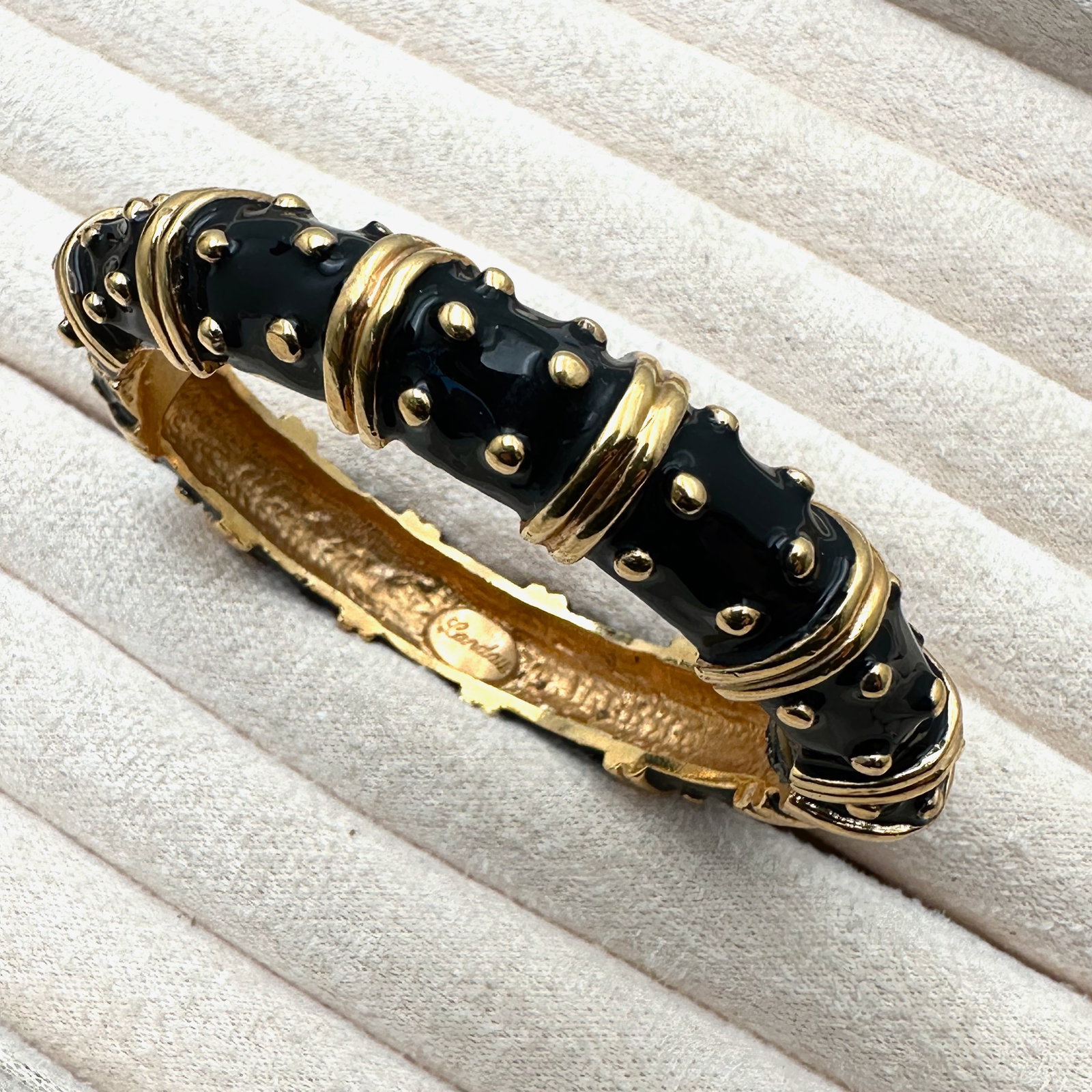 Vintage Landau Blue Enamel Gold Tone Hinged Bangle Bracelet 6 Inch (1 of 2)