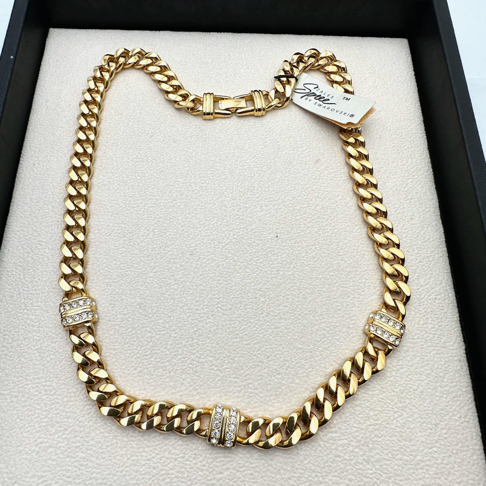 Vintage Swarovski Clear Crystal Heavy Gold Plated Chain Necklace 18 Inch Original Tag Attached: Vintage Swarovski Clear Crystal Heavy Gold Plated Chain Necklace 18 Inch Original Tag Attached