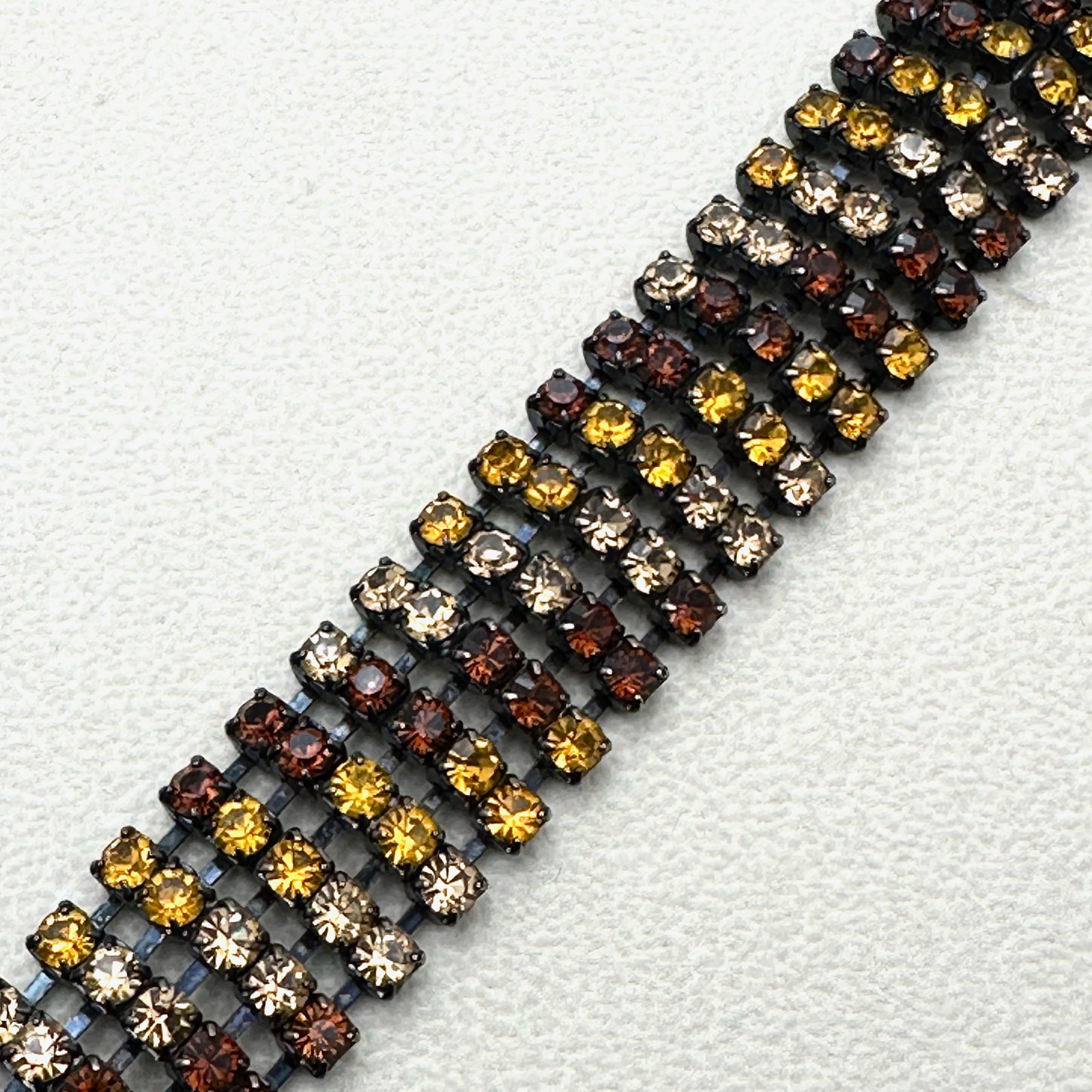 Vintage KJL Kenneth Jay Lane Amber Glass Rhinestone Gunmetal Dark Silver Bracelet 7.25 Inch (1 of 3)