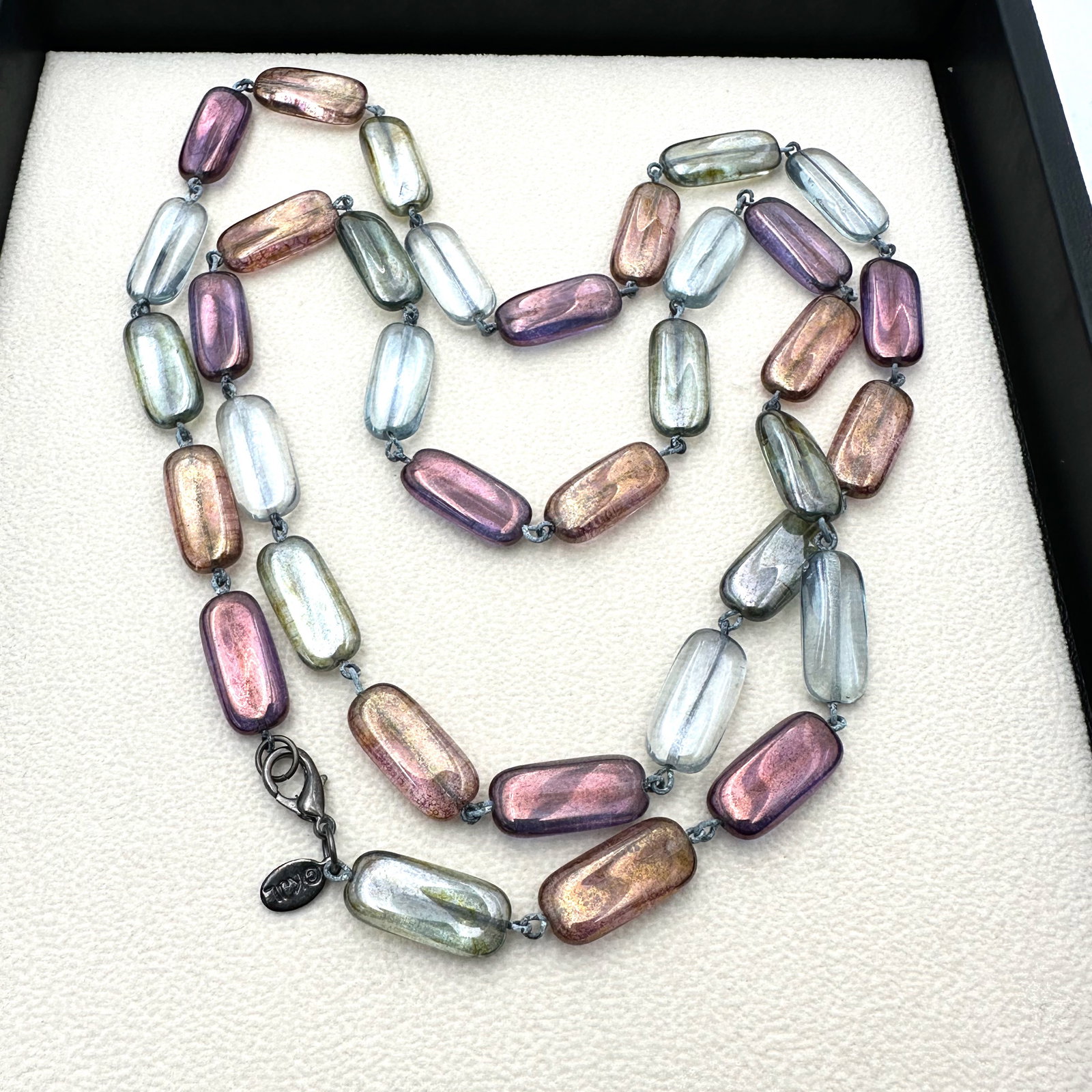 Vintage KJL Kenneth Jay Lane Multicolor Glass Bead Silver Tone Necklace 32 Inch Length (1 of 2)