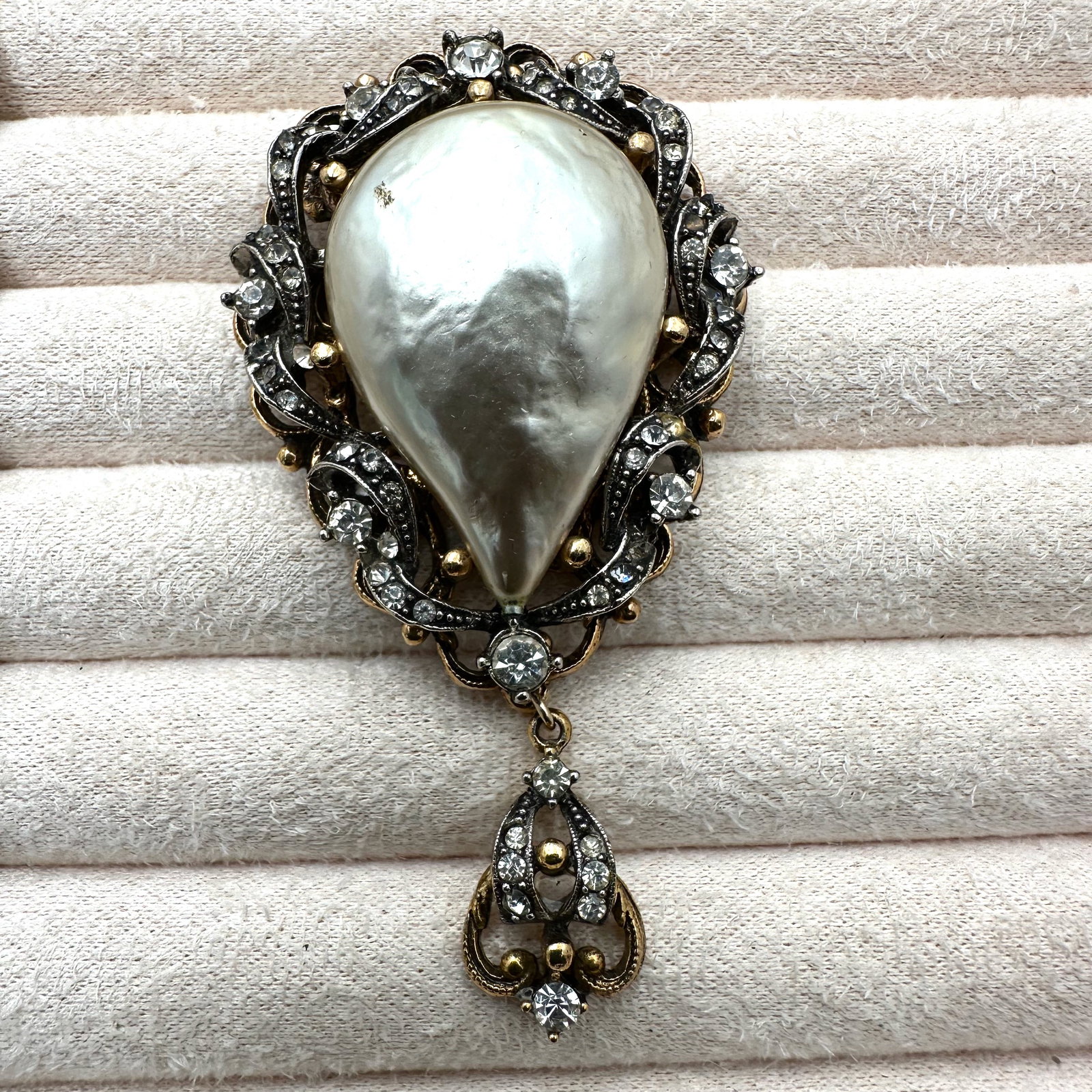 Vintage ART Arthur Pepper Baroque Faux Pearl Glass Rhinestone Gold Tone Brooch Pin 3 Inch: Vintage ART Arthur Pepper Baroque Faux Pearl Glass Rhinestone Gold Tone Brooch Pin 3 Inch