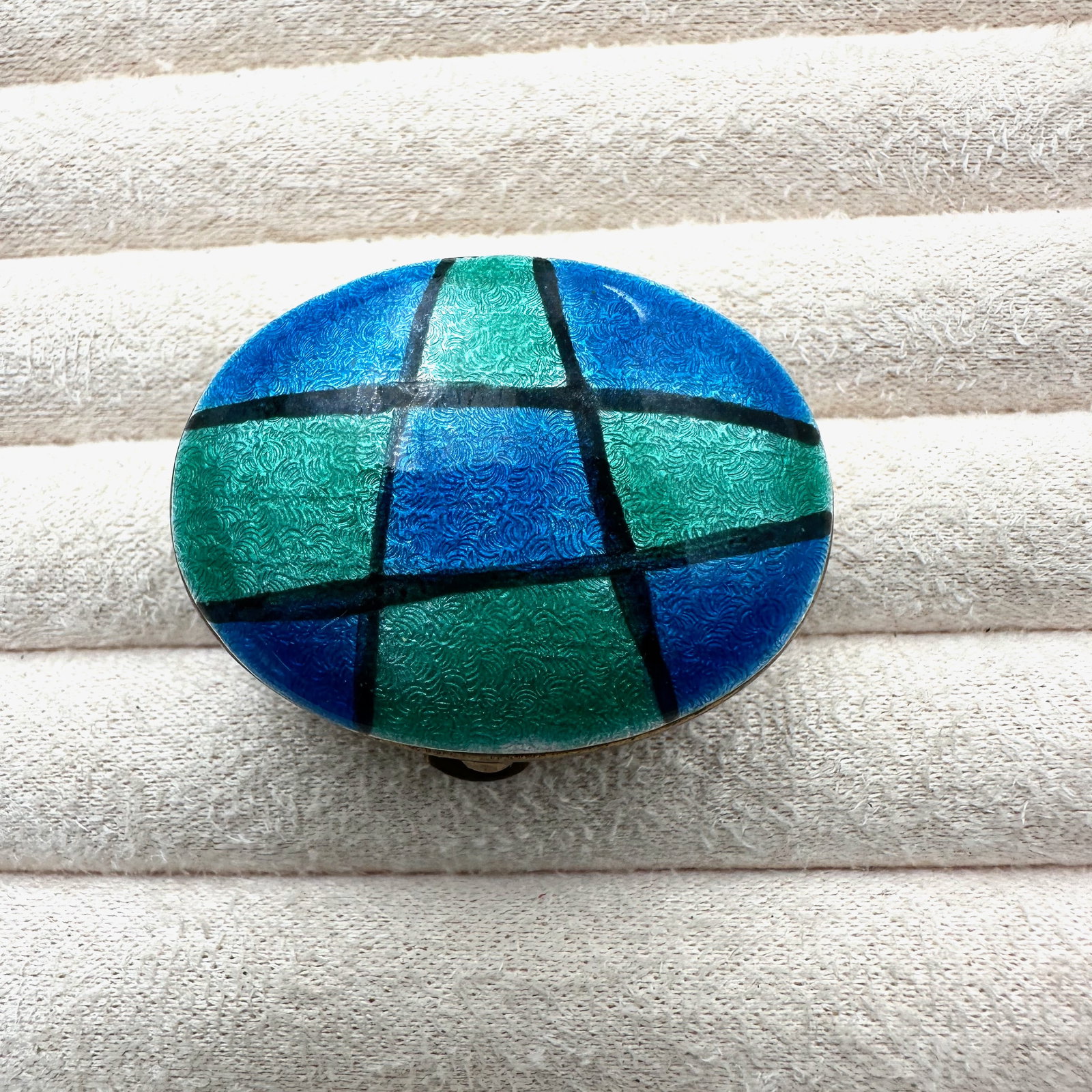 Vintage Blue Green Enamel and Brass Trinket Box 1.5 Inch (1 of 3)