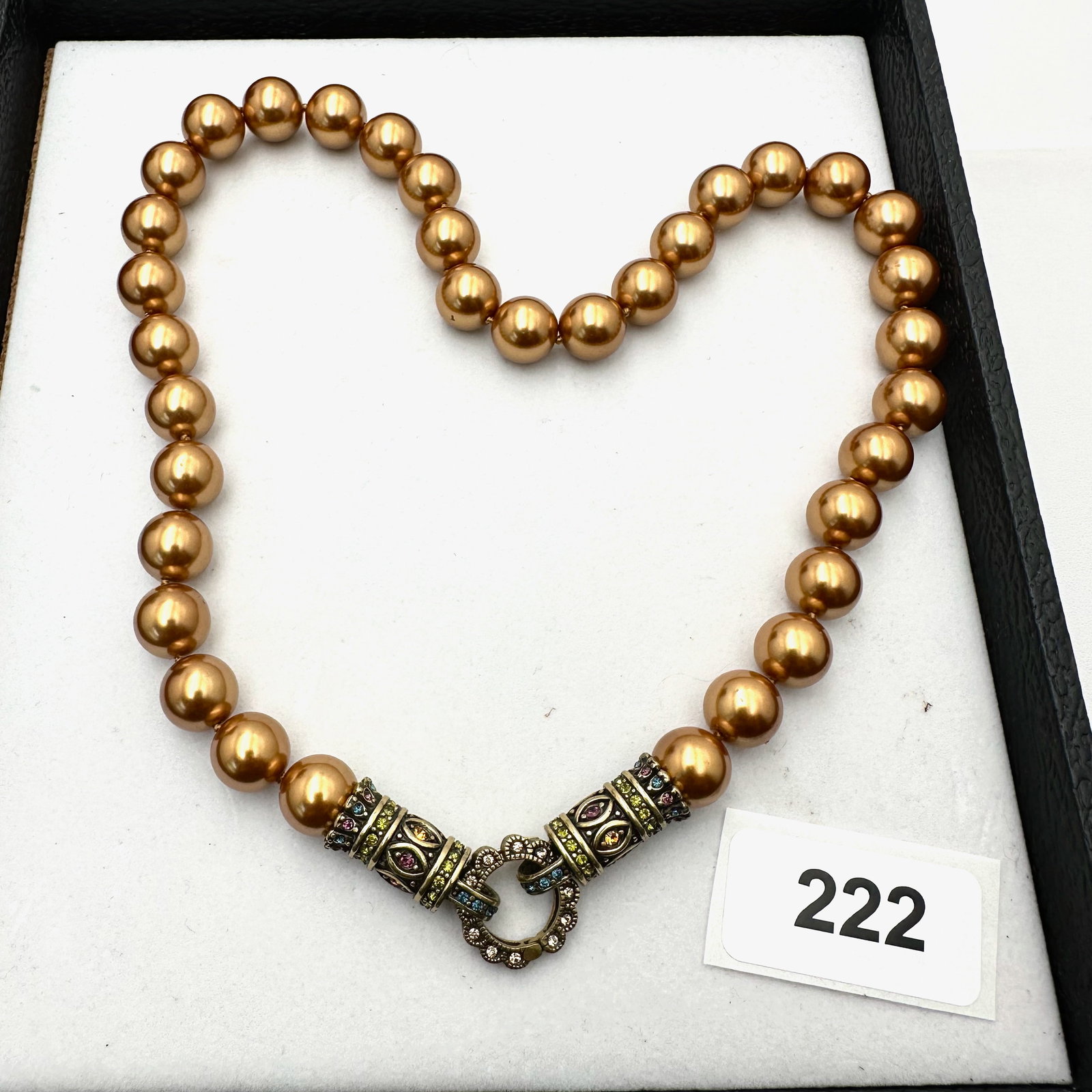 Heidi Daus Gold Glass Bead Multicolor Crystal Bronze Tone Necklace 19 Inch Place to Add Pendant (1 of 2)