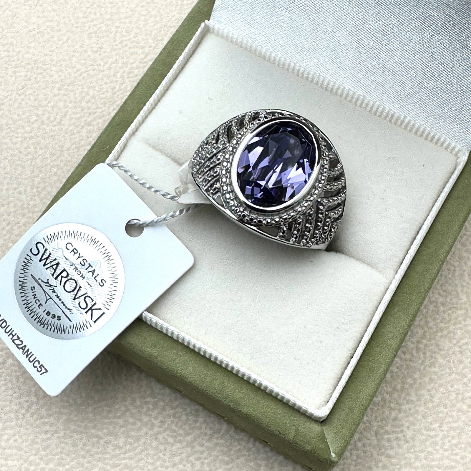 Swarovski Purple Crystal Silver Plated Ring Size 9 Box Included (1 of 2)