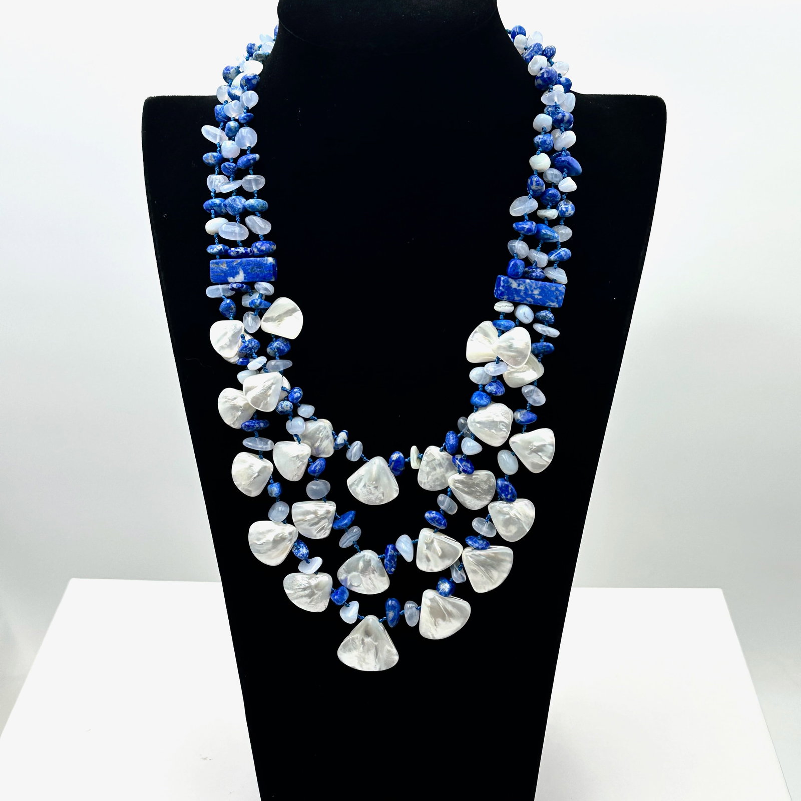 Sajen Pearl and Blue Gemstone Multi Strand Necklace 18 Inch Wearable Length (1 of 2)