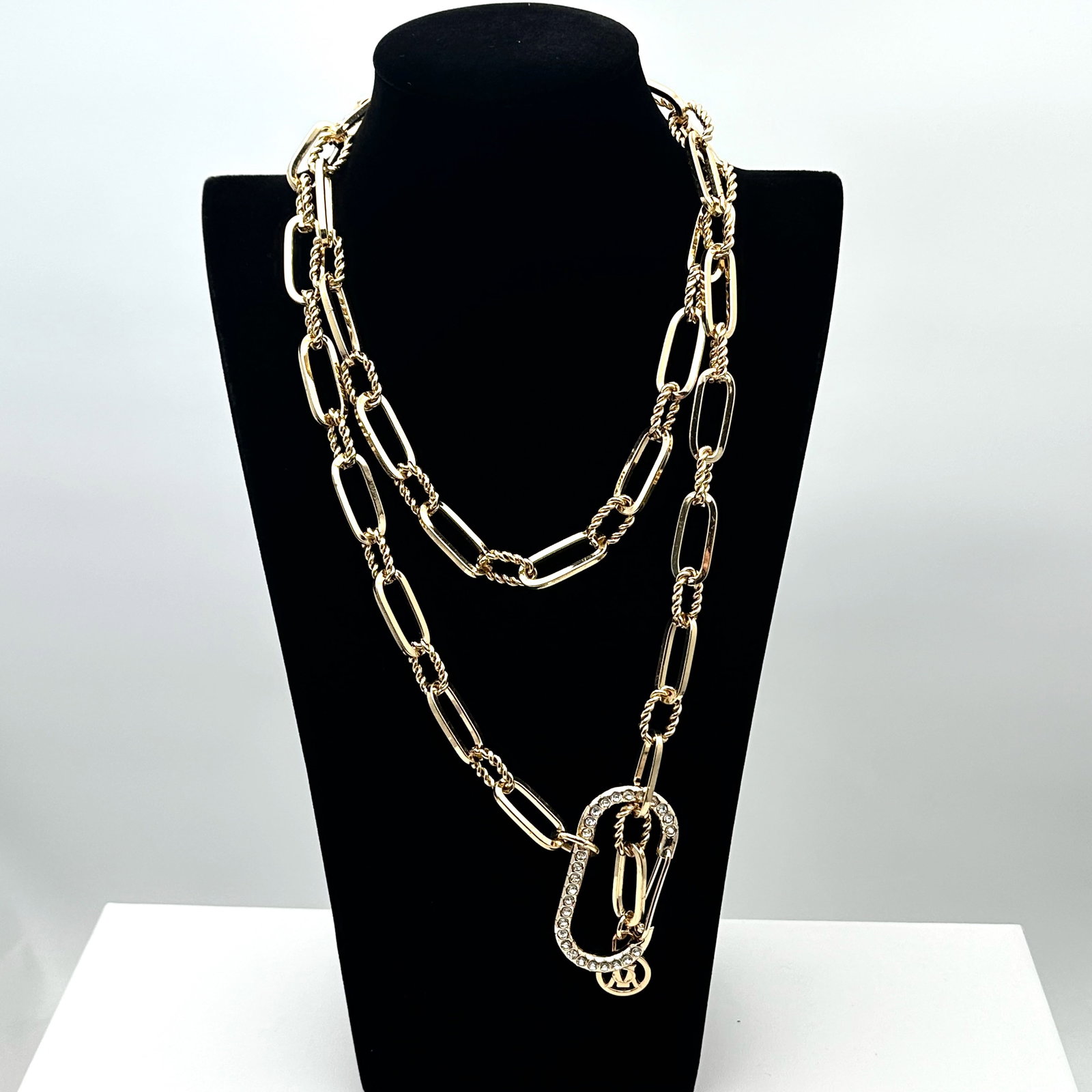 Vintage Large Gold Tone Clear Rhinestone Belt or Long Necklace 40 Inches (1 of 2)