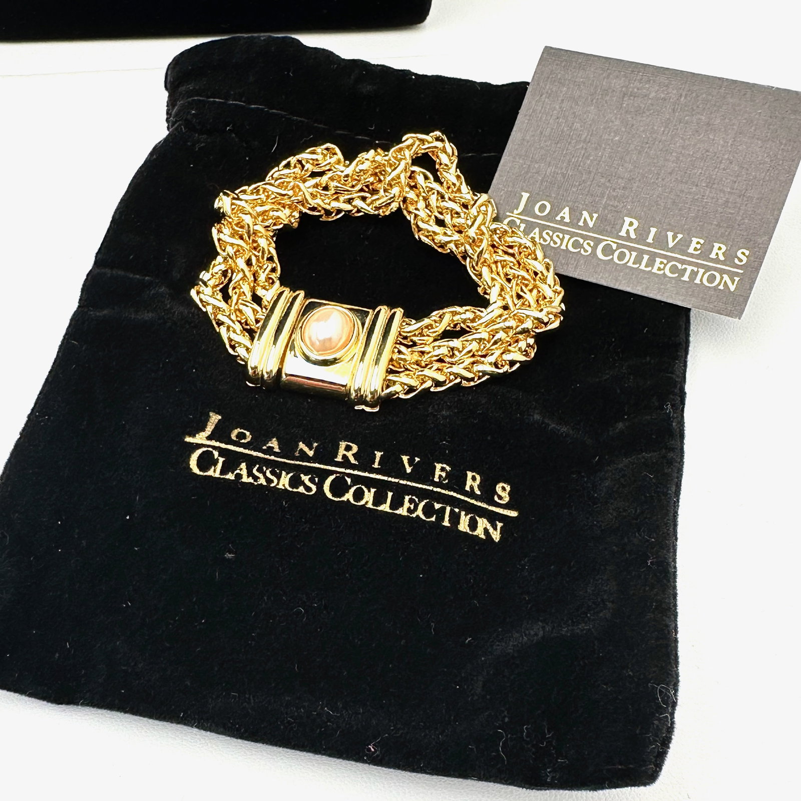 Vintage Joan Rivers Faux Pearl Triple Strand Gold Tone Chain Bracelet 7.5 Inch (1 of 2)