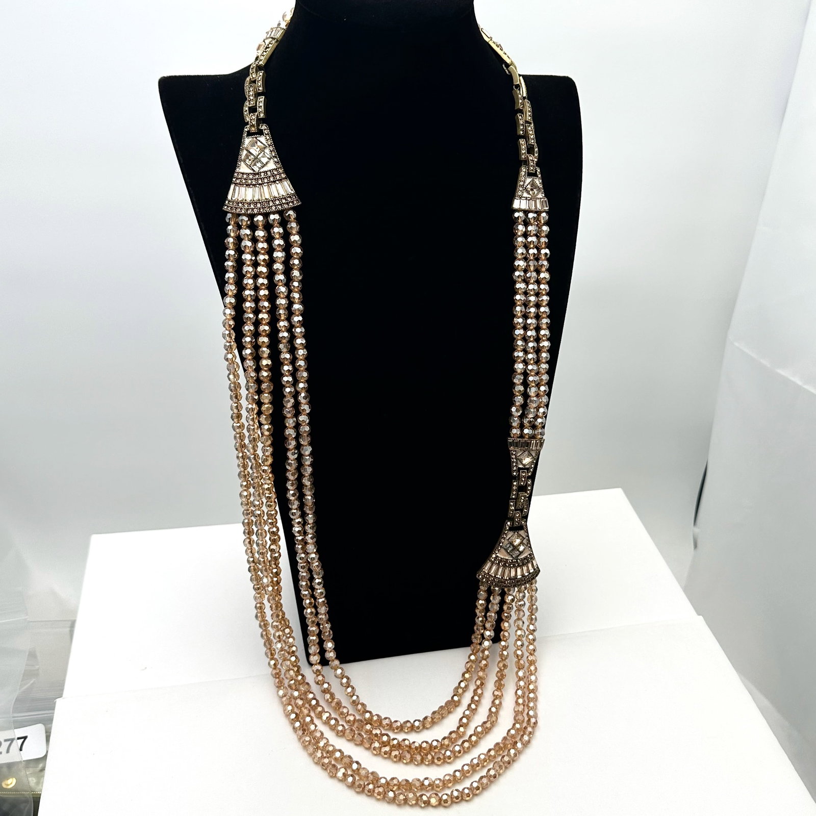 Heidi Daus Champagne Crystal Bead Bronze Tone Crystal Necklace 30 Inch Length (1 of 2)