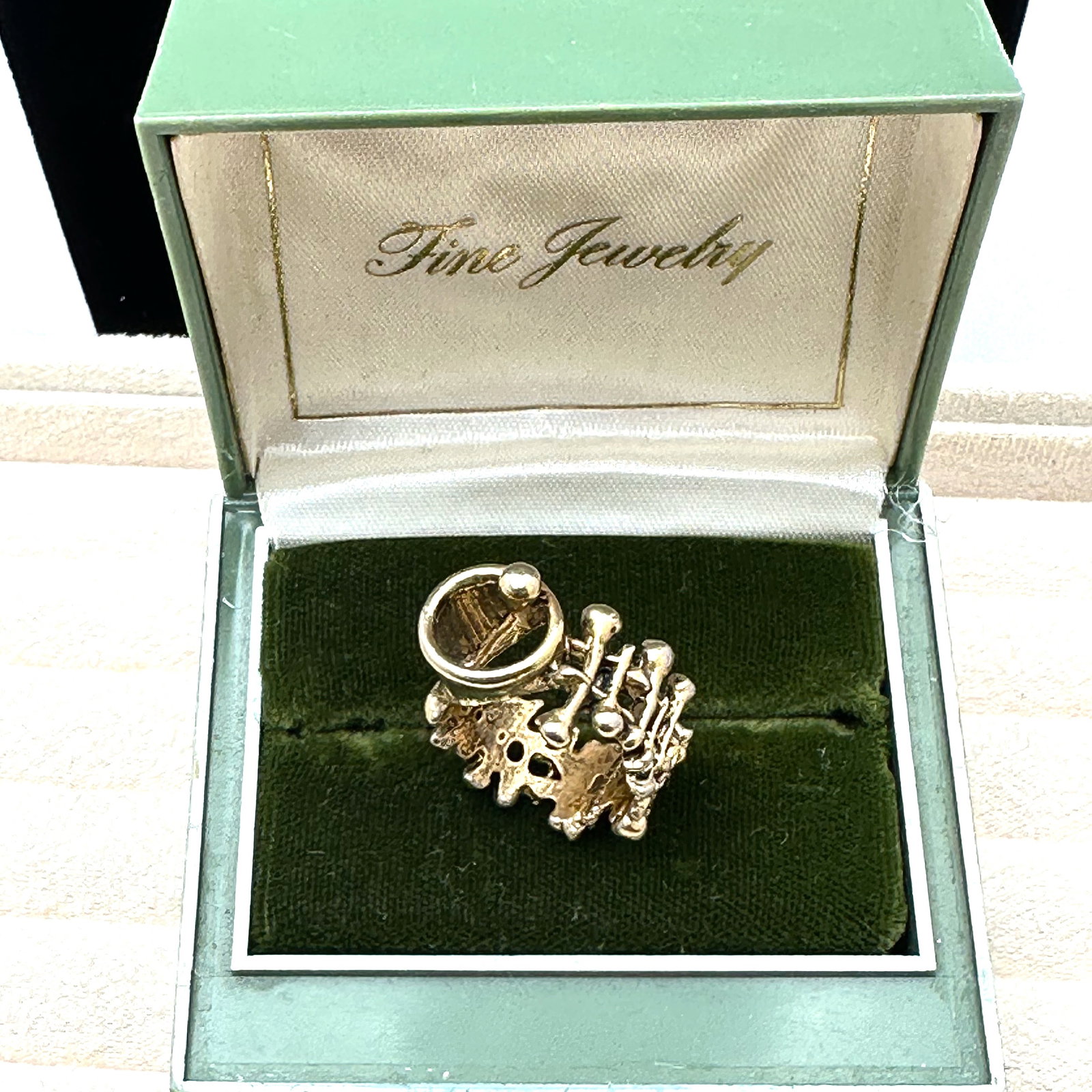 Vintage Brutalist Design Gold Plated Ring Size 7 Box Included (1 of 2)