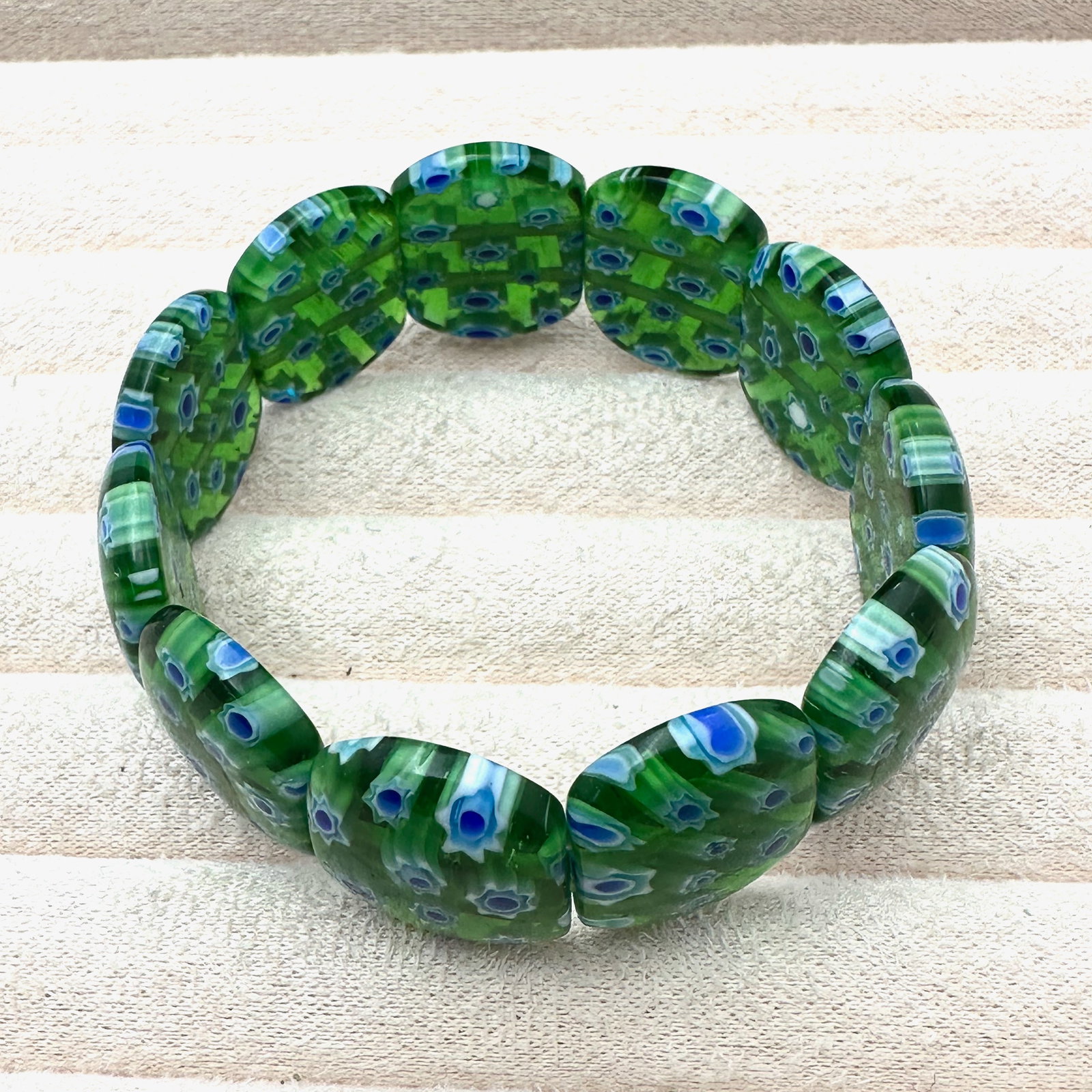 Blue Green Murano Glass Adjustable Size Bracelet: Blue Green Murano Glass Adjustable Size Bracelet