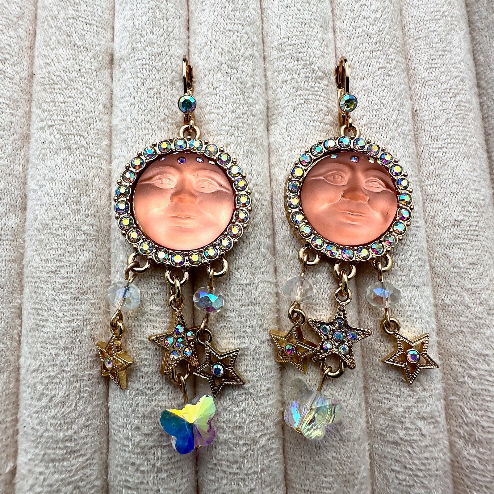 Kirks Folly Pink Moon Face Crystal Gold Tone Pierced Earrings Chandelier 2.5 Inch: Kirks Folly Pink Moon Face Crystal Gold Tone Pierced Earrings Chandelier 2.5 Inch