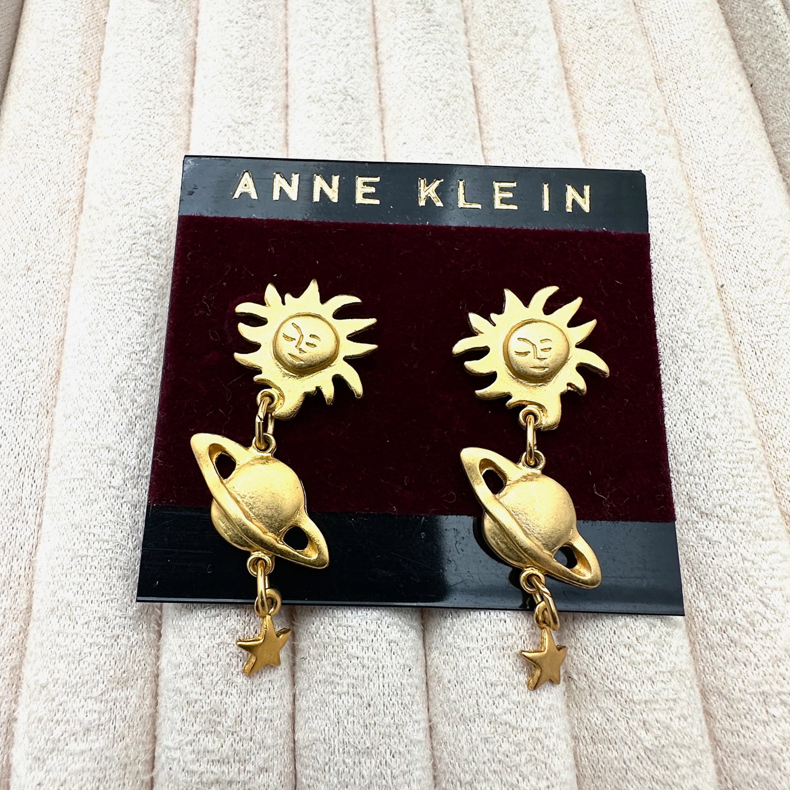 Vintage Anne Klein Matte Gold Tone Pierced Earrings on Original Card 2 Inch: Vintage Anne Klein Matte Gold Tone Pierced Earrings on Original Card 2 Inch