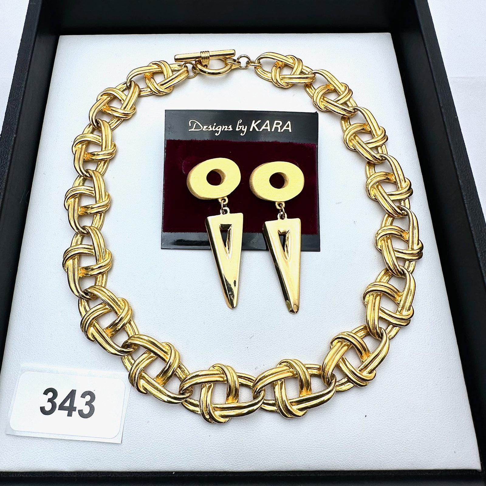 Vintage Gold Tone Choker Statement Necklace New Old Stock Pierced Earrings Unworn Condition (1 of 2)