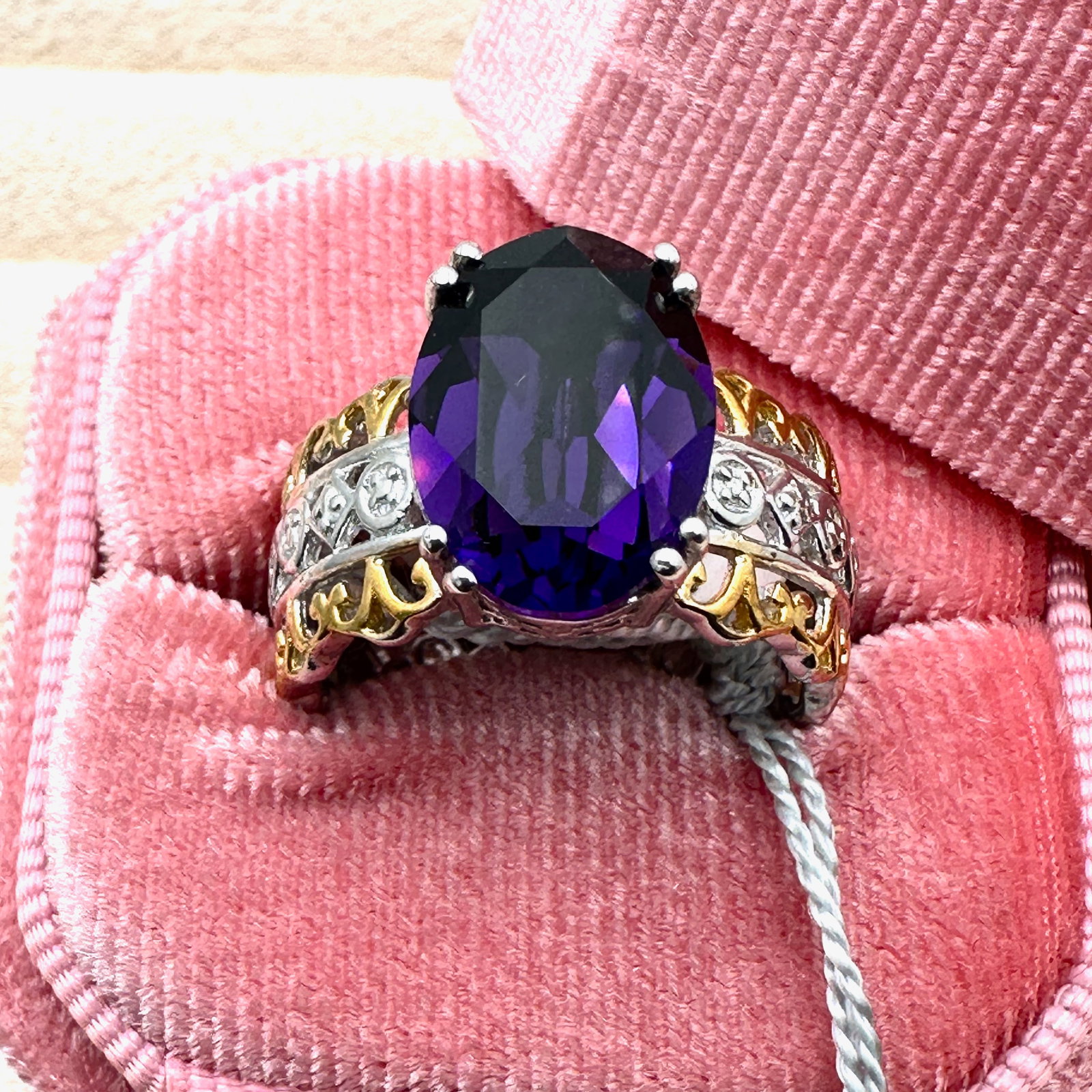 Swarovski Purple Crystal Silver Plated Ring Gold Accents Size 9 Box Included (1 of 2)