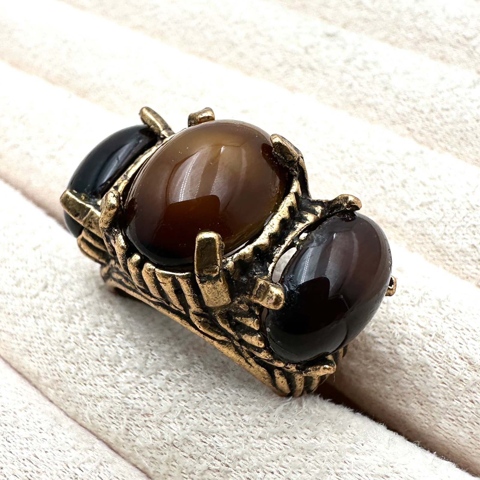 Vintage Gemstone Gold Tone Ring Size 8 Chunky Style: Vintage Gemstone Gold Tone Ring Size 8 Chunky Style