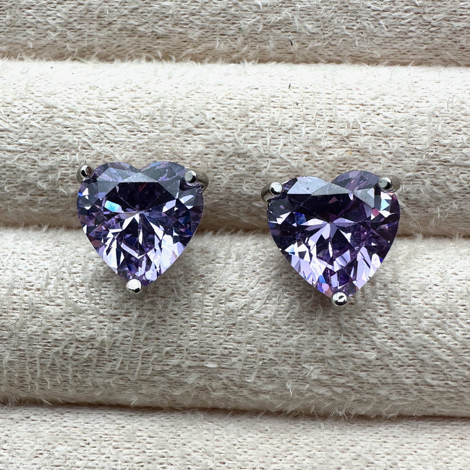 Amethyst Heart Gemstone Sterling Silver Pierced Stud Earrings (1 of 2)