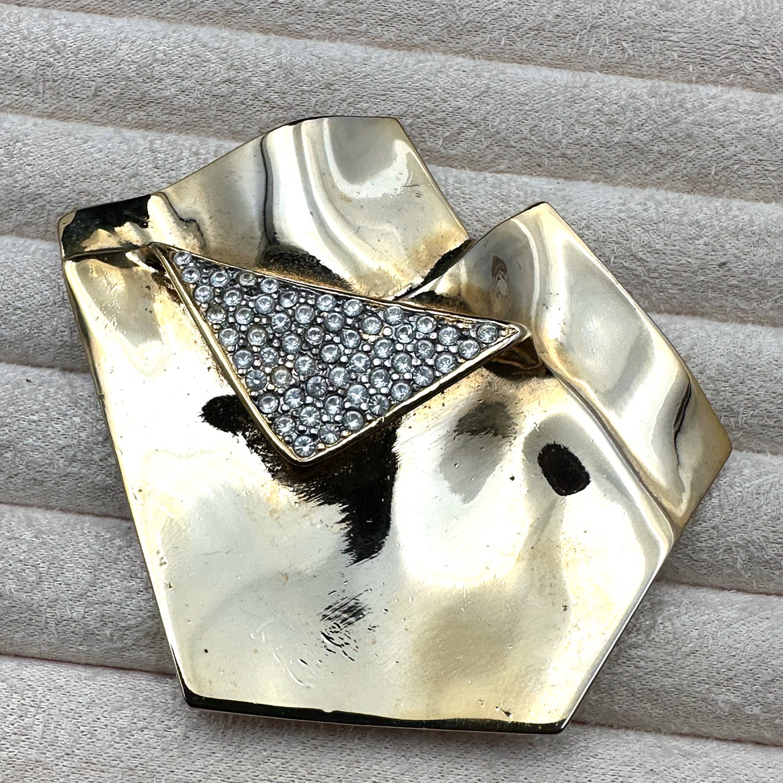 Vintage Polly Bergen Signed Gold Tone Clear Crystal Brooch Pin 2.5 Inch (1 of 2)