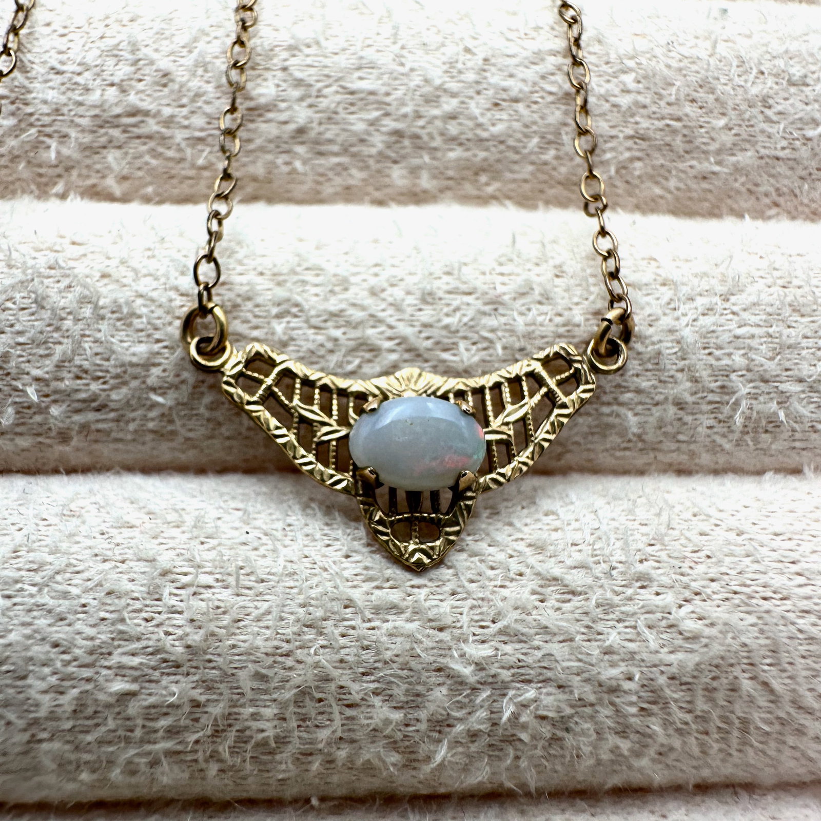 Vintage Opal Gold Filled Necklace 15 Inch Petite Size (1 of 3)