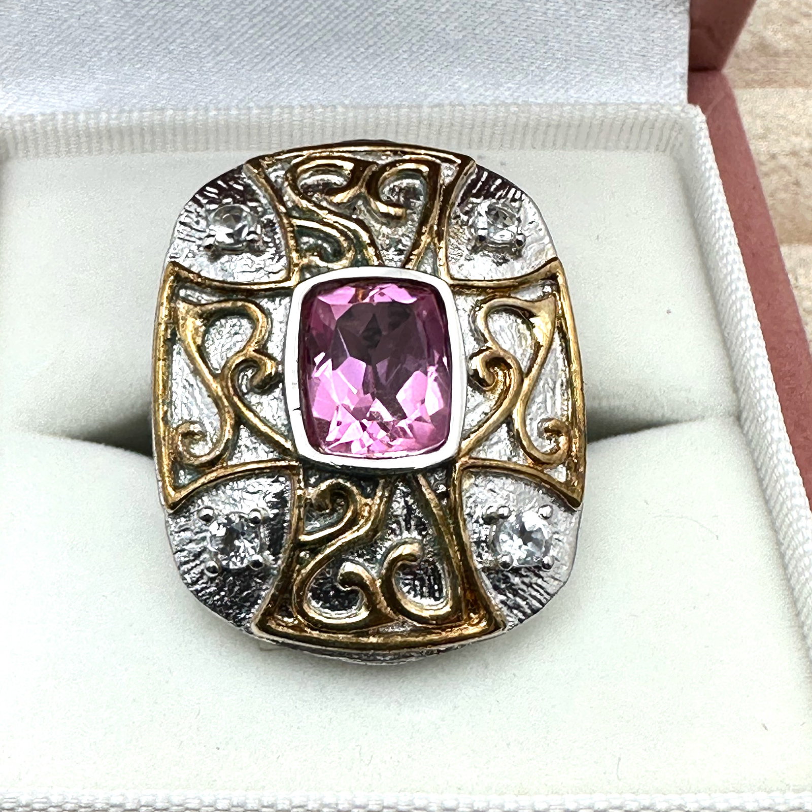 Pink Crystal Silver Plated Statement Ring Size 10 Ring Box Included: Pink Crystal Silver Plated Statement Ring Size 10 Ring Box Included