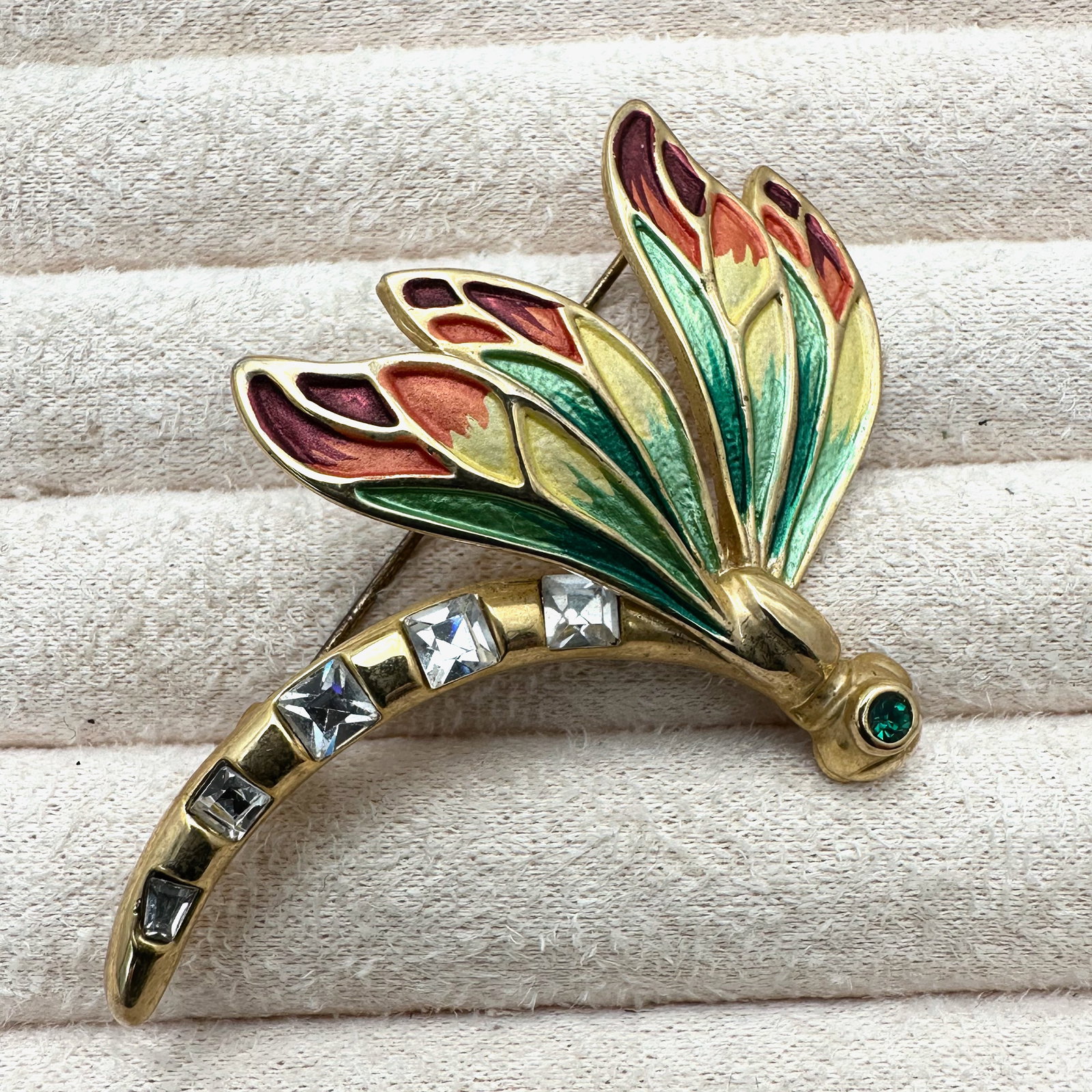 Vintage Enamel and Rhinestone Gold Tone Dragonfly Brooch Pin 2.5 Inch (1 of 2)