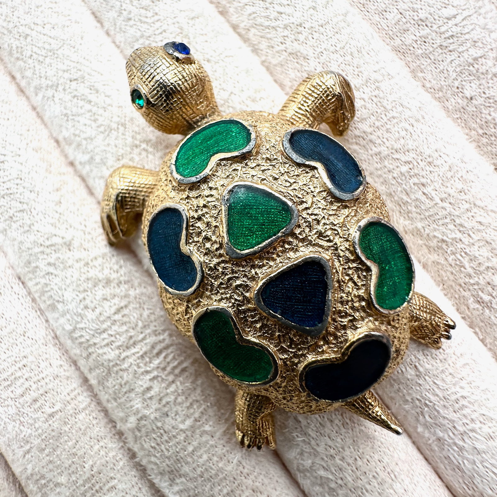Vintage Florenza Blue Green Enamel Gold Tone Turtle Brooch Pin 2.5 Inch (1 of 2)