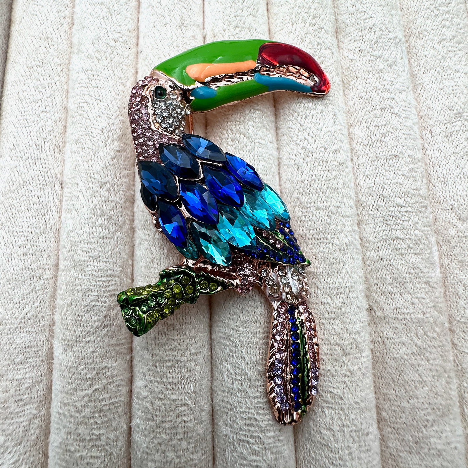 Multicolor Glass Rhinestone Enamel Rose Gold Plated Bird Brooch Pin 3 Inch (1 of 2)