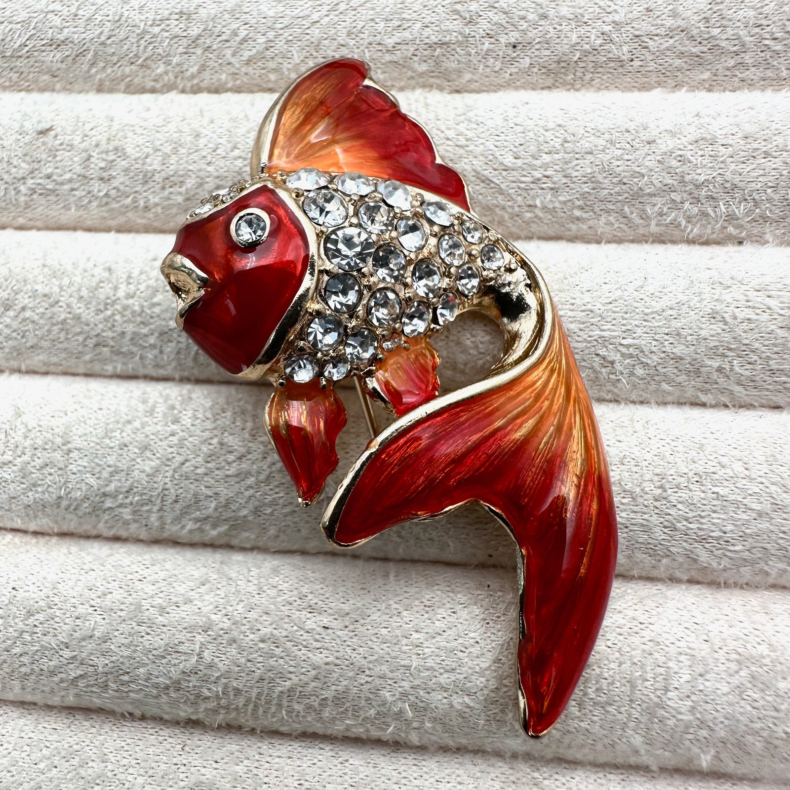Enamel and Rhinestone Koi Fish Gold Tone Brooch Pin 2.5 Inch: Enamel and Rhinestone Koi Fish Gold Tone Brooch Pin 2.5 Inch