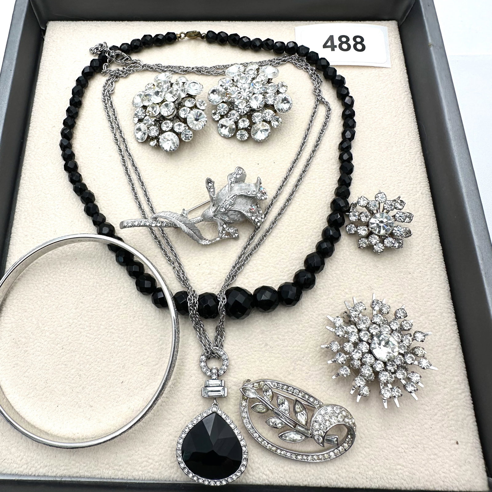 Jewelry Group Lot Trifari Brooch Monet Bracelet Silver Tone Clear Crystals (1 of 2)