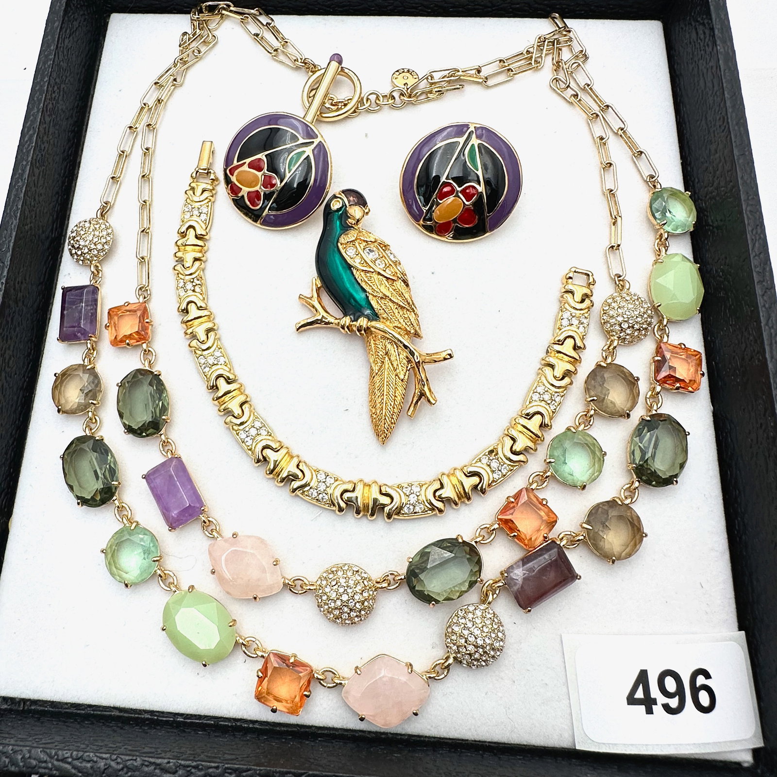 Jewelry Group Lot Gold Tone Joan Rivers Bracelet Enamel Pierced Earrings Bird Brooch Pin Necklace: Jewelry Group Lot Gold Tone Joan Rivers Bracelet Enamel Pierced Earrings Bird Brooch Pin Necklace