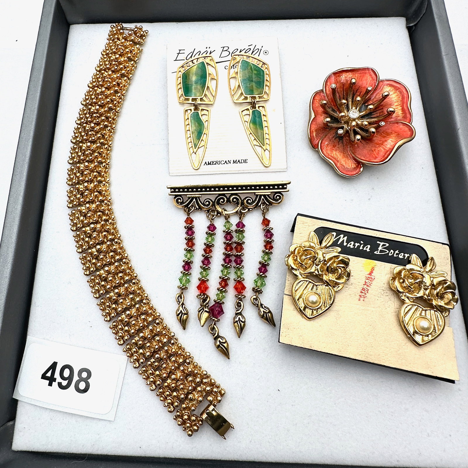 Jewelry Group Lot Gold Tone Sarah Coventry Bracelet Berebi Earrings Monet Flower Brooch (1 of 2)