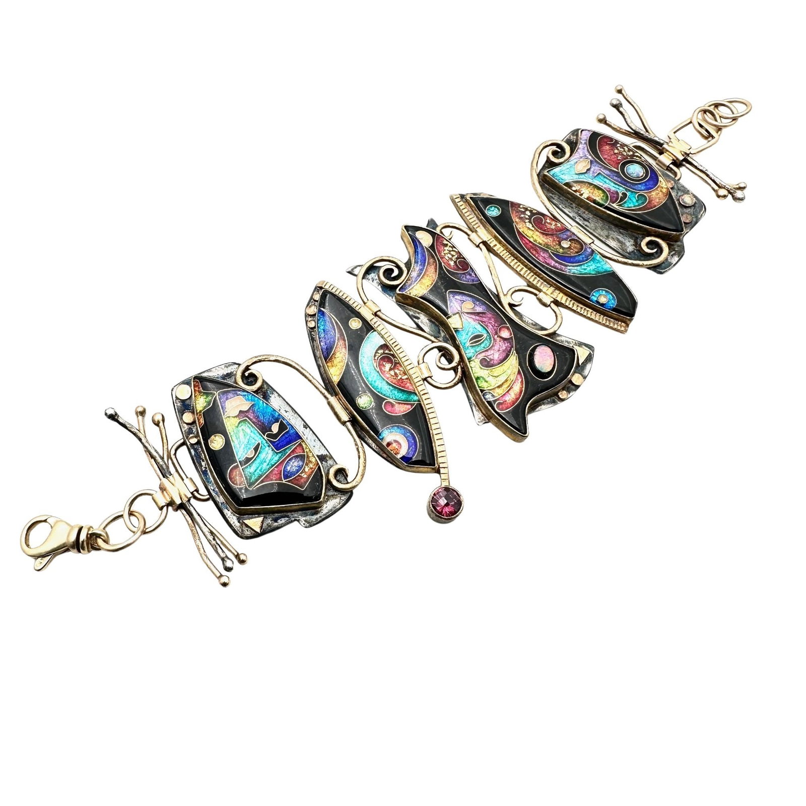 RARE Alexa Peter Smarsh Sterling 14k 22k Gold Cloisonne Opal Bracelet - 2