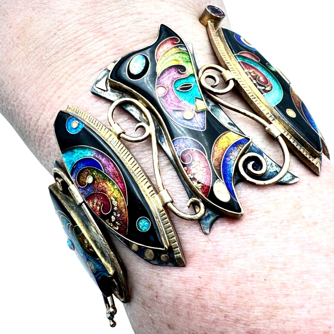 RARE Alexa Peter Smarsh Sterling 14k 22k Gold Cloisonne Opal Bracelet - 5