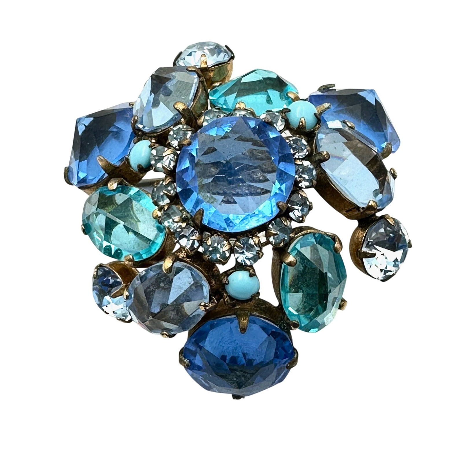 Vintage Signed Schreiner New York Brooch Pin Blue Reverse Set Glass Rhinestone: Vintage Signed Schreiner New York Brooch Pin Blue Reverse Set Glass RhinestoneA stunning vintage Schreiner New York brooch featuring exquisite blue reverse set glass rhinestones. Perfect for collector