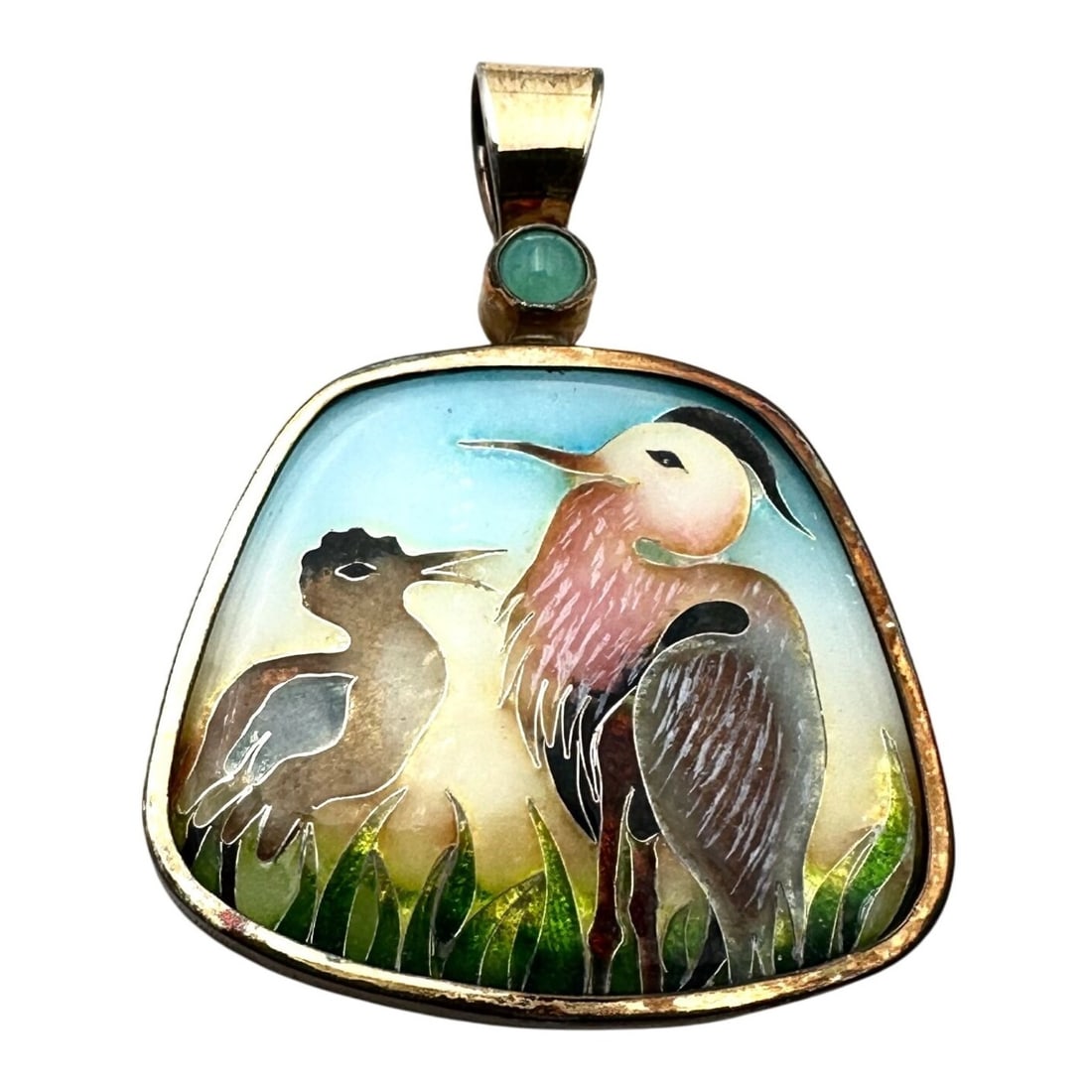 Rare Tricia Young 18K Gold Sterling Silver Enamel Bird Crane Opal Pendant (1 of 6)