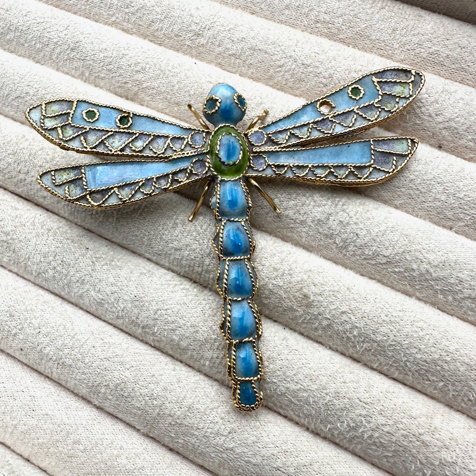 Vintage Enamel Dragon Fly Gold Gilt Pendant 3 Inch (1 of 2)