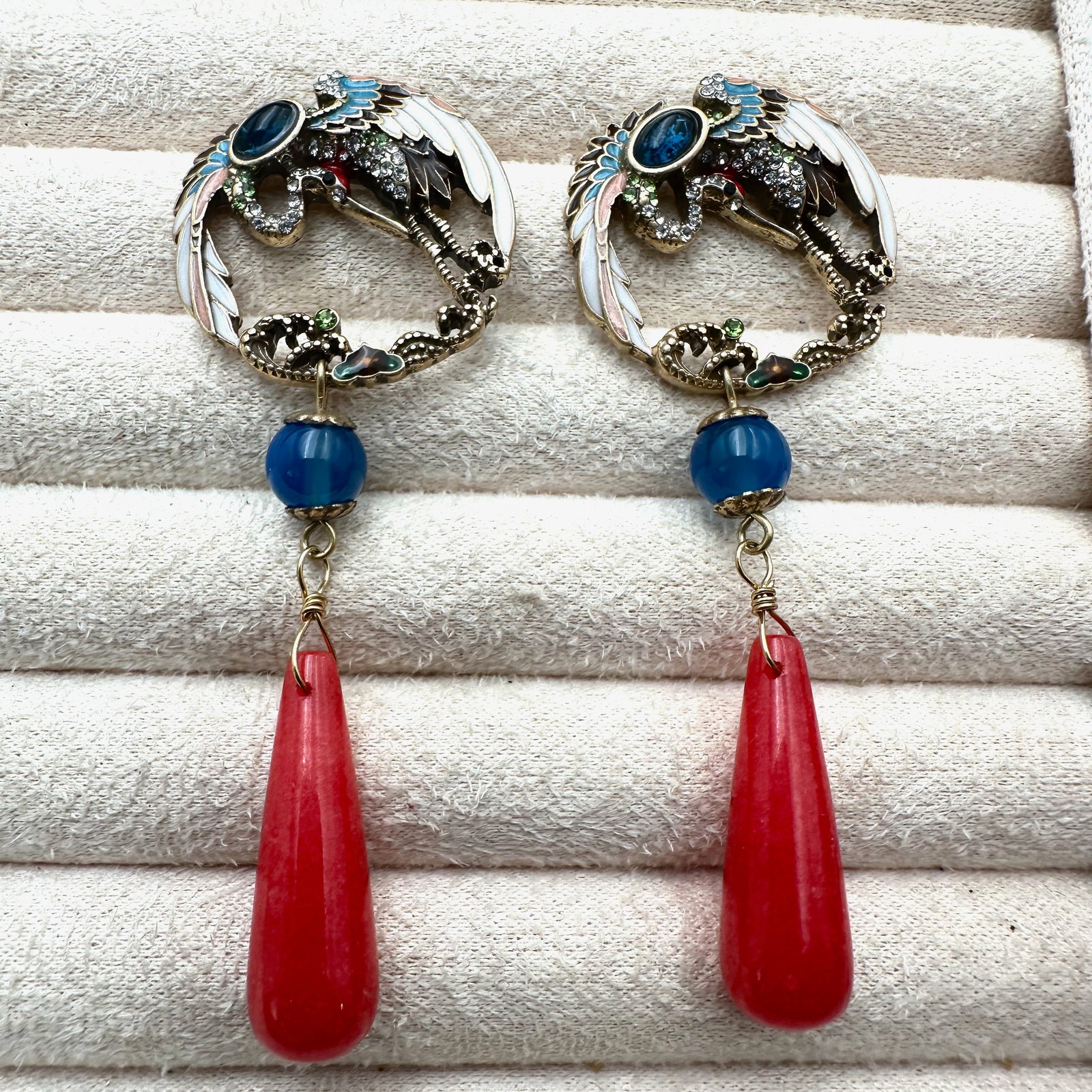 Multicolor Enamel and Glass Cabochon Drop Gold Tone Pierced Chandelier Earrings 3 Inch: Multicolor Enamel and Glass Cabochon Drop Gold Tone Pierced Chandelier Earrings 3 Inch