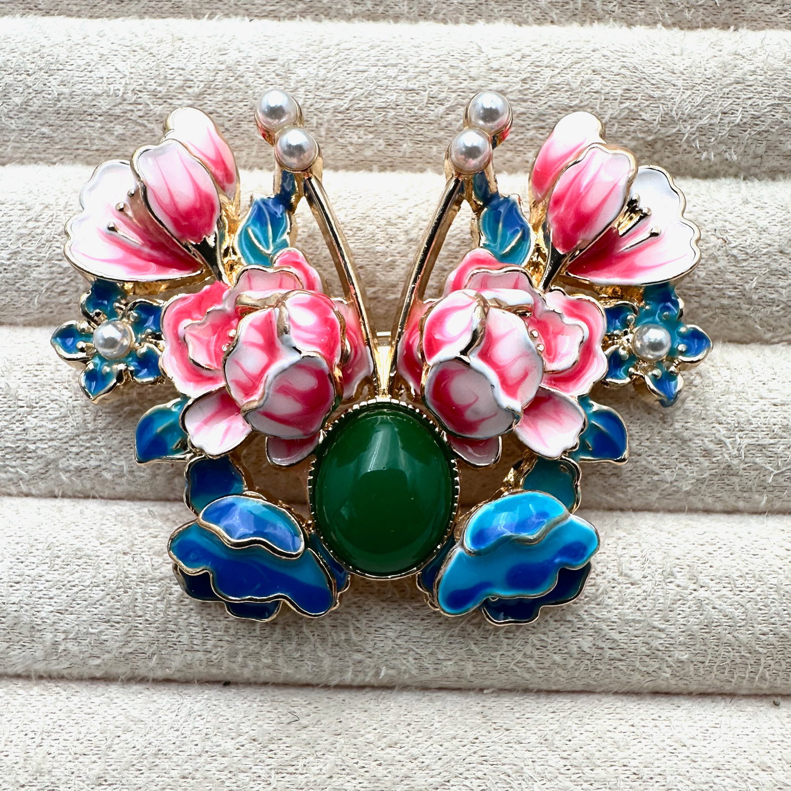 Pink Blue Enamel Gold Tone Butterfly Brooch Pin 2.5 Inch (1 of 2)