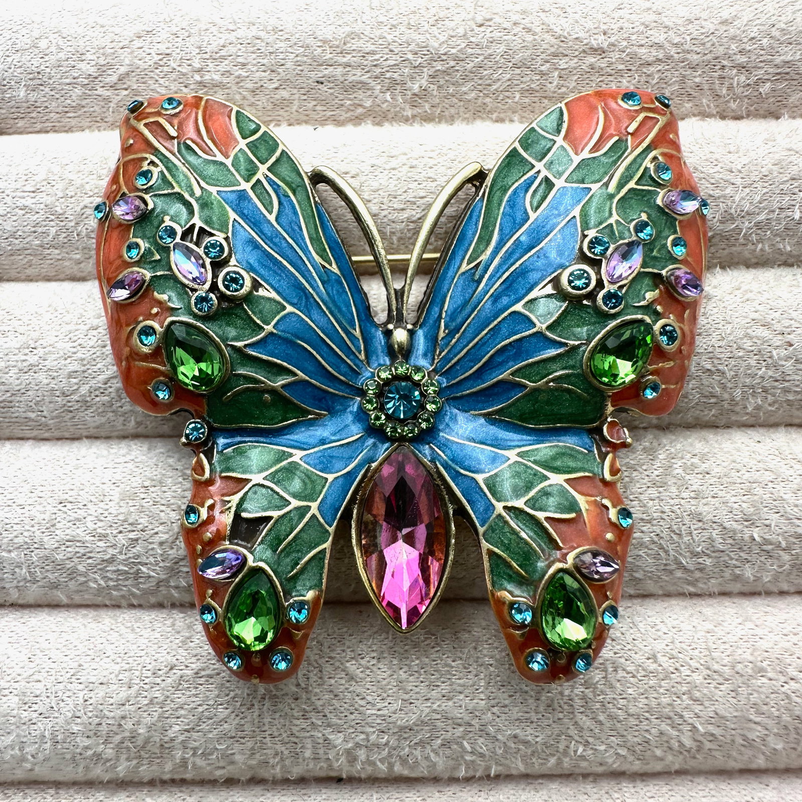 Multicolor Rhinestone and Enamel Gold Tone Butterfly Brooch Pin 2.5 Inch: Multicolor Rhinestone and Enamel Gold Tone Butterfly Brooch Pin 2.5 Inch