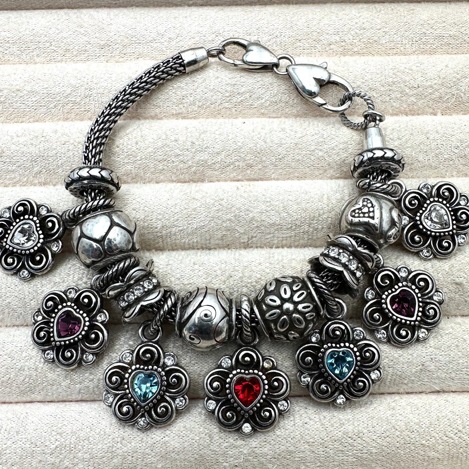 Brighton Silver Plated Charm Bracelet Loaded with Crystal Charms and More Fits Up to 8 Inch (1 of 2)