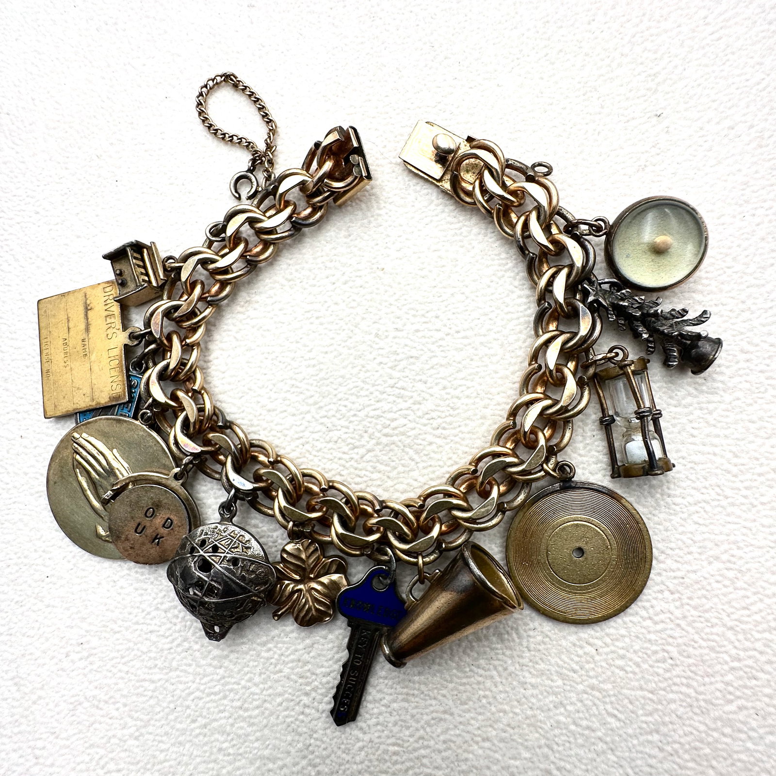 Antique Vintage Gold Filled Charm Bracelet Mixed Metal Charms Some Sterling 7.5 Inch Length (1 of 2)