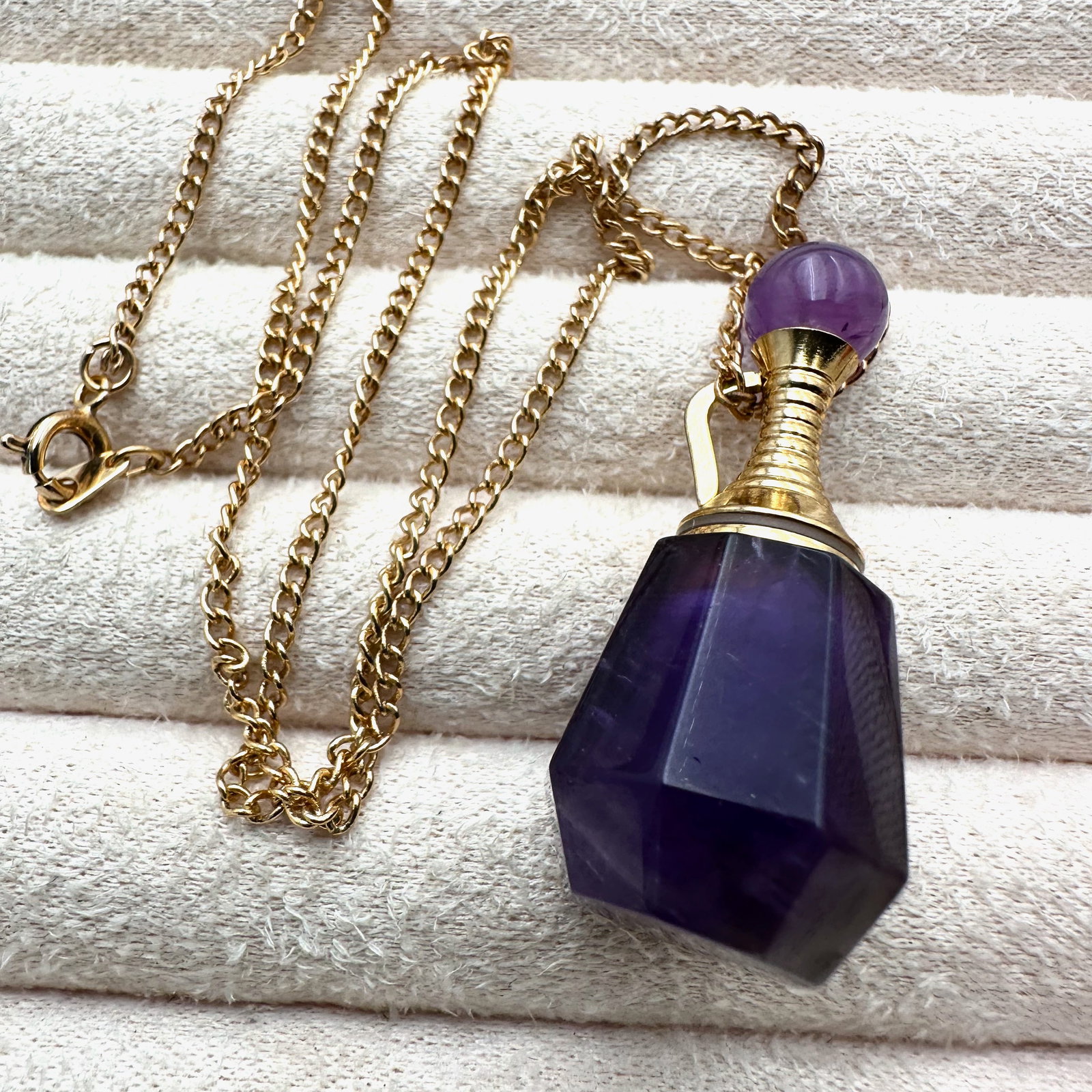 Vintage Purple Amethyst Perfume Pendant Gold Plated Necklace 18 Inch Chain: Vintage Purple Amethyst Perfume Pendant Gold Plated Necklace 18 Inch Chain