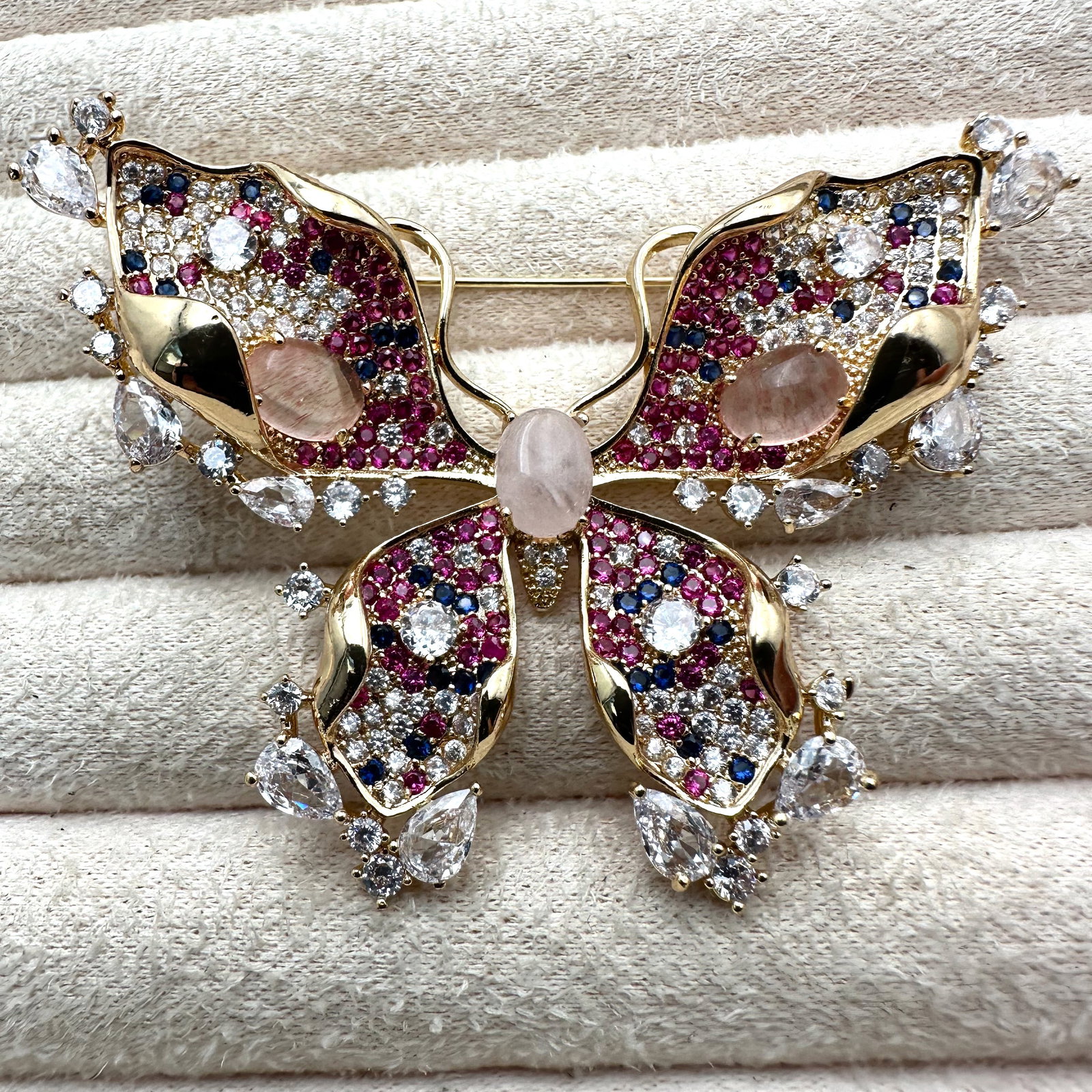 Multicolor Crystal Gold Plated Intricate Butterfly Pin Brooch Pendant 2.5 Inch: Multicolor Crystal Gold Plated Intricate Butterfly Pin Brooch Pendant 2.5 Inch