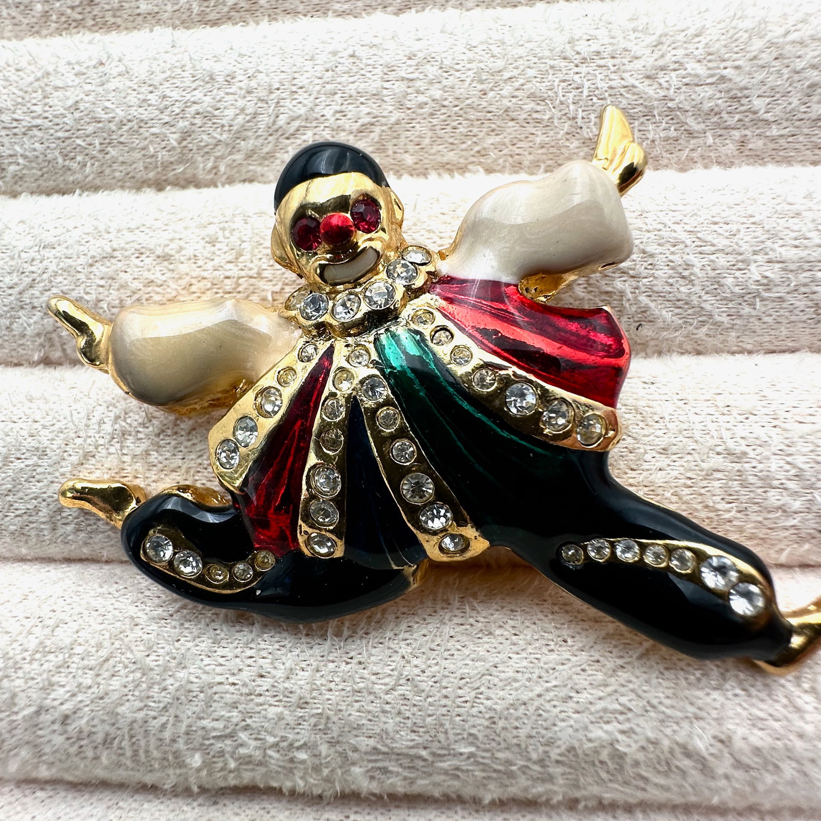 Vintage Jewel Tone Enamel Rhinestone Gold Tone Clown Brooch Pin 2 Inch (1 of 2)