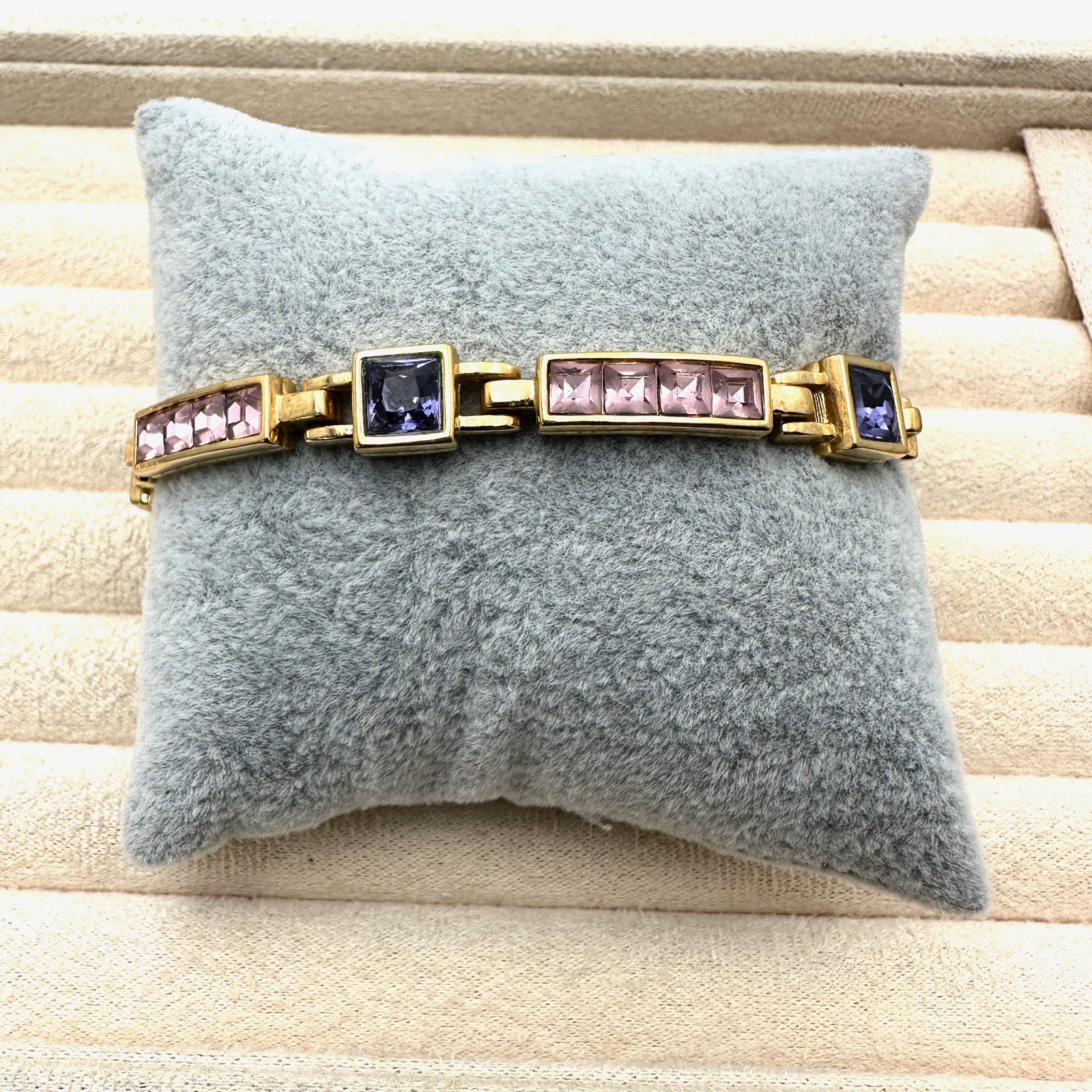 Swarovski Swan Hallmark Pink and Purple Crystal Gold Plated Bracelet 7 Inch Length (1 of 3)