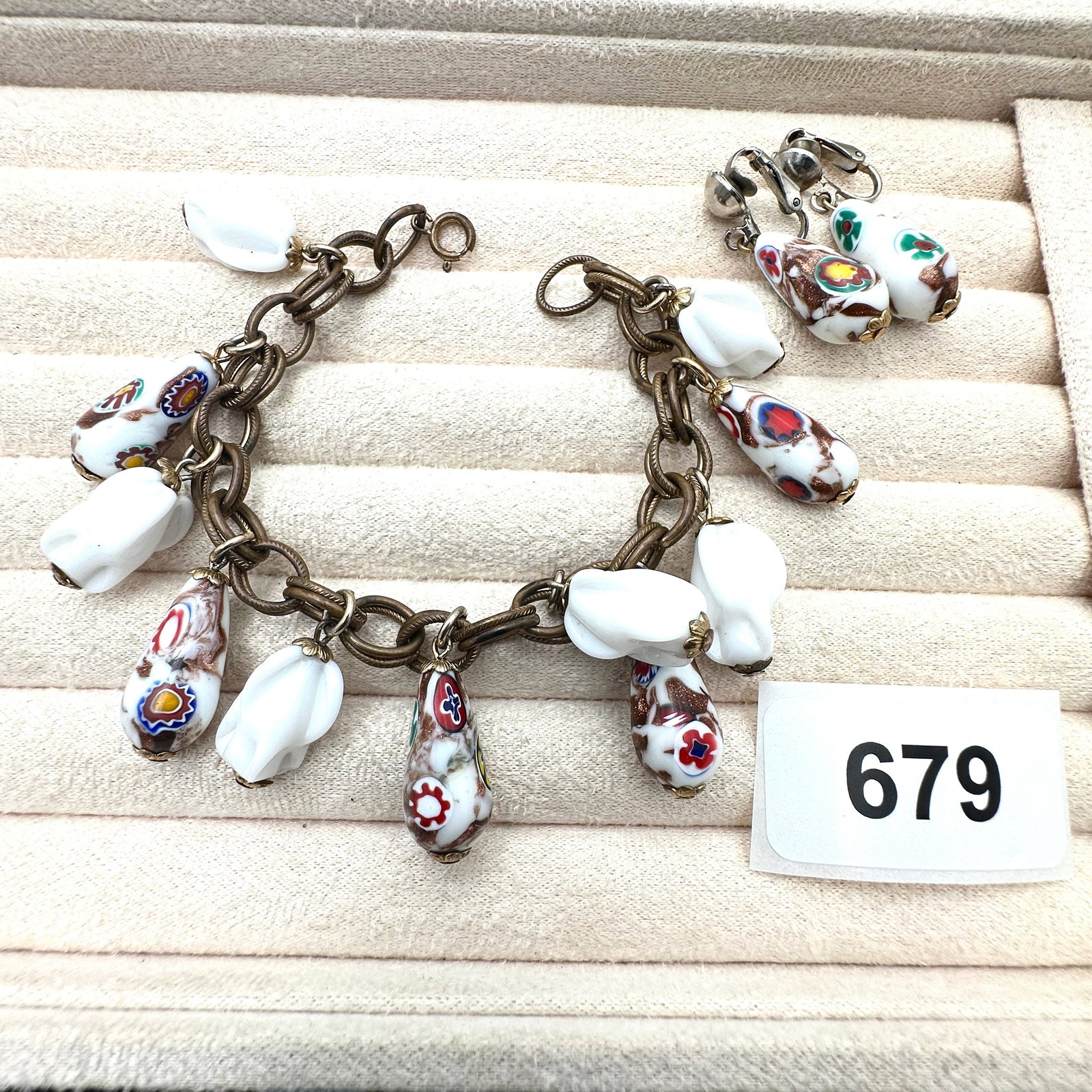 Vintage Murano Glass Bead Charm Bracelet and Clip Earrings (1 of 2)