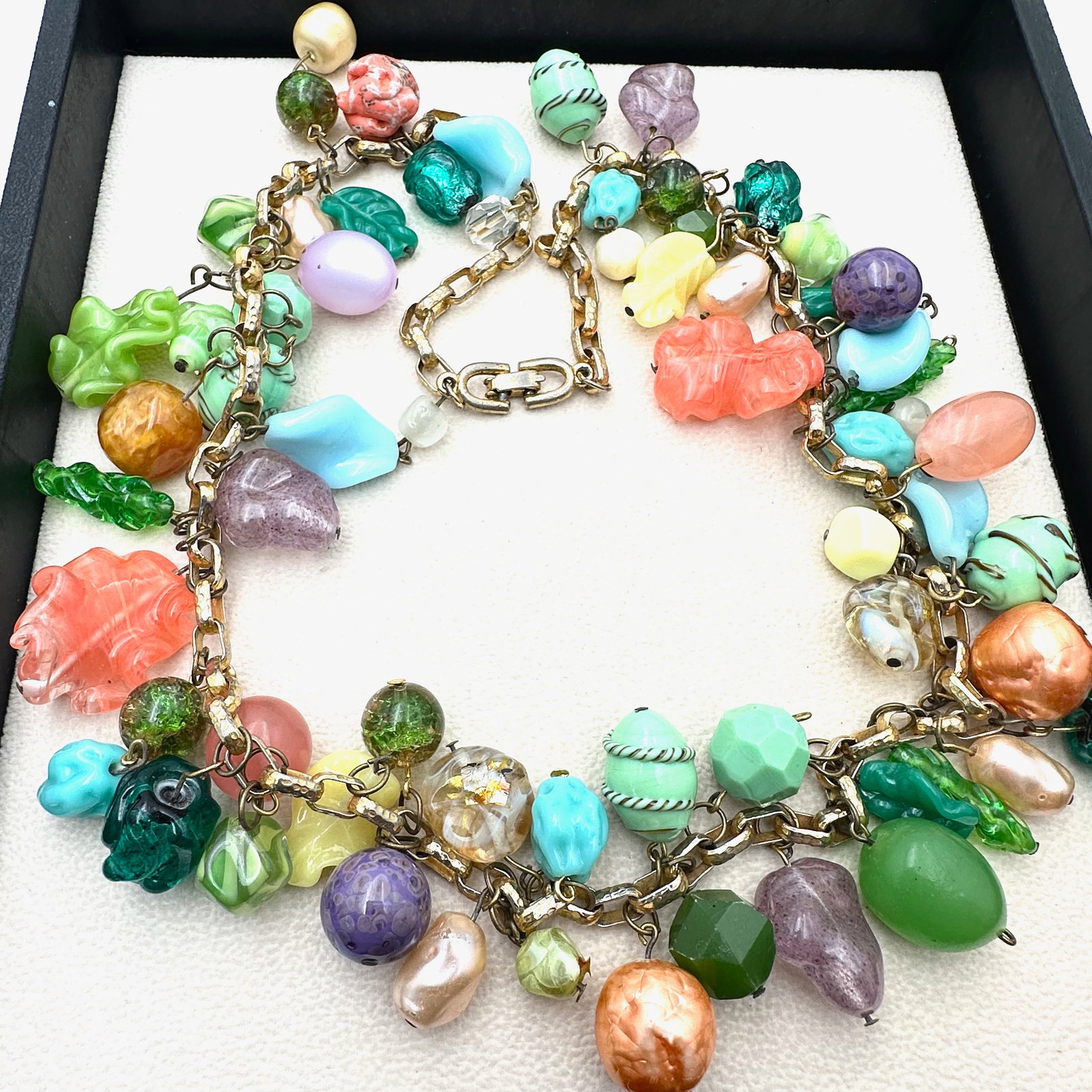Vintage Multicolor Czech Glass Bead Gold Tone Necklace 24 Inch Length Beautiful Colors: Vintage Multicolor Czech Glass Bead Gold Tone Necklace 24 Inch Length Beautiful Colors