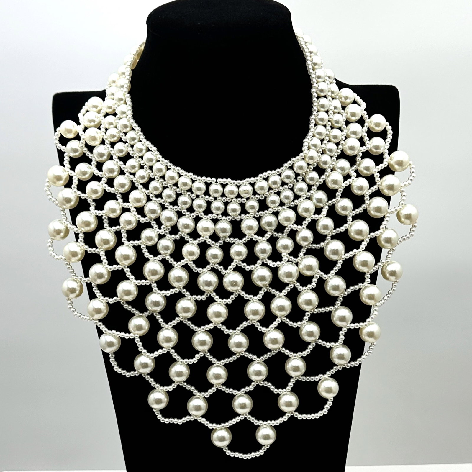 Faux Pearl Bib Necklace 16 Inch Wearable Length (1 of 2)