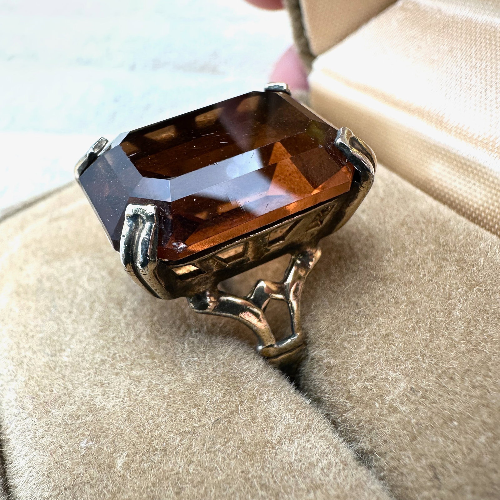 Vintage Gold Plated Sterling Silver Smoky Topaz Ring Size 8 Box Included Weight 7 Grams: Vintage Gold Plated Sterling Silver Smoky Topaz Ring Size 8 Box Included Weight 7 Grams