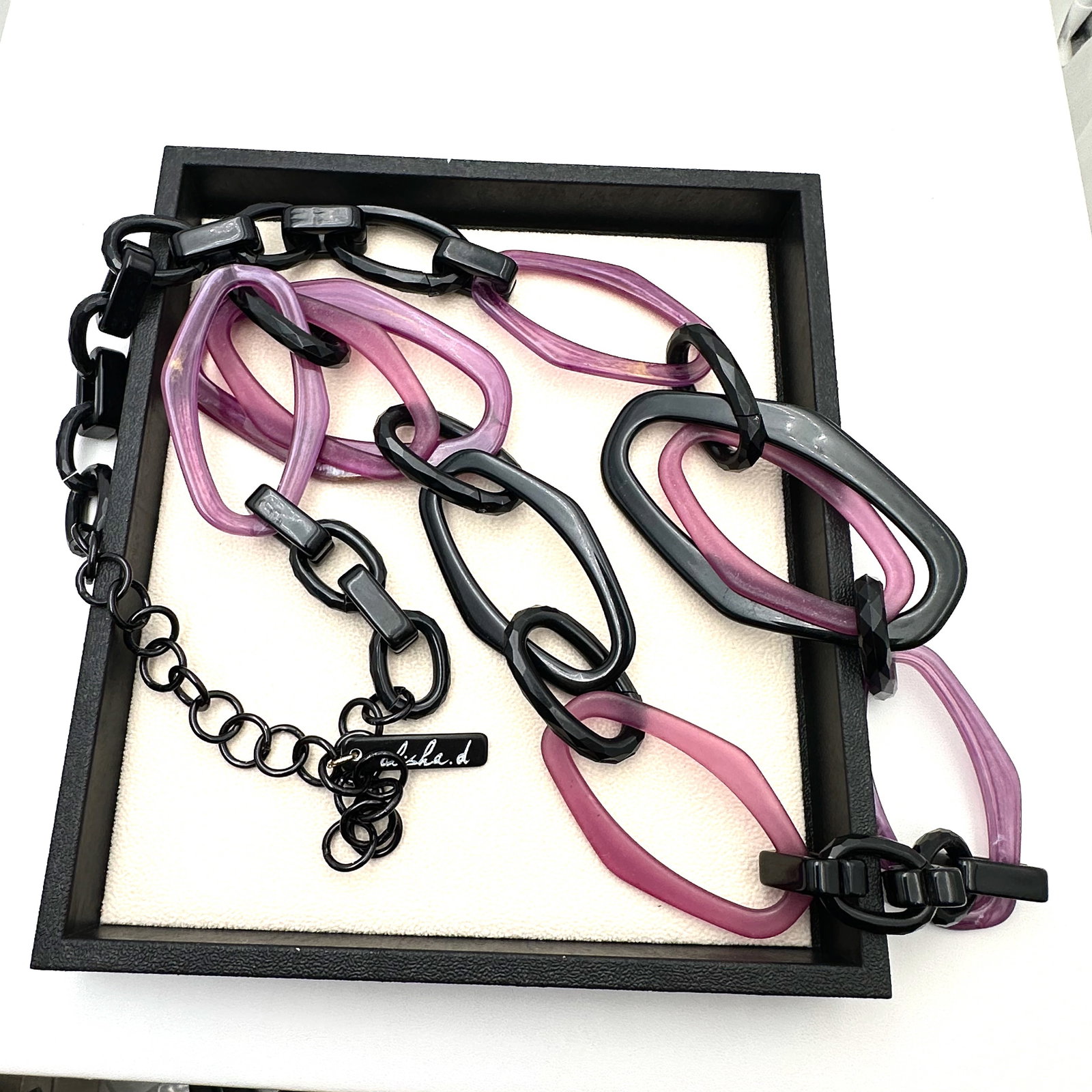 Made in Italy Alisha D Purple Black Resin Link Necklace 40 Inch Length: Made in Italy Alisha D Purple Black Resin Link Necklace 40 Inch Length