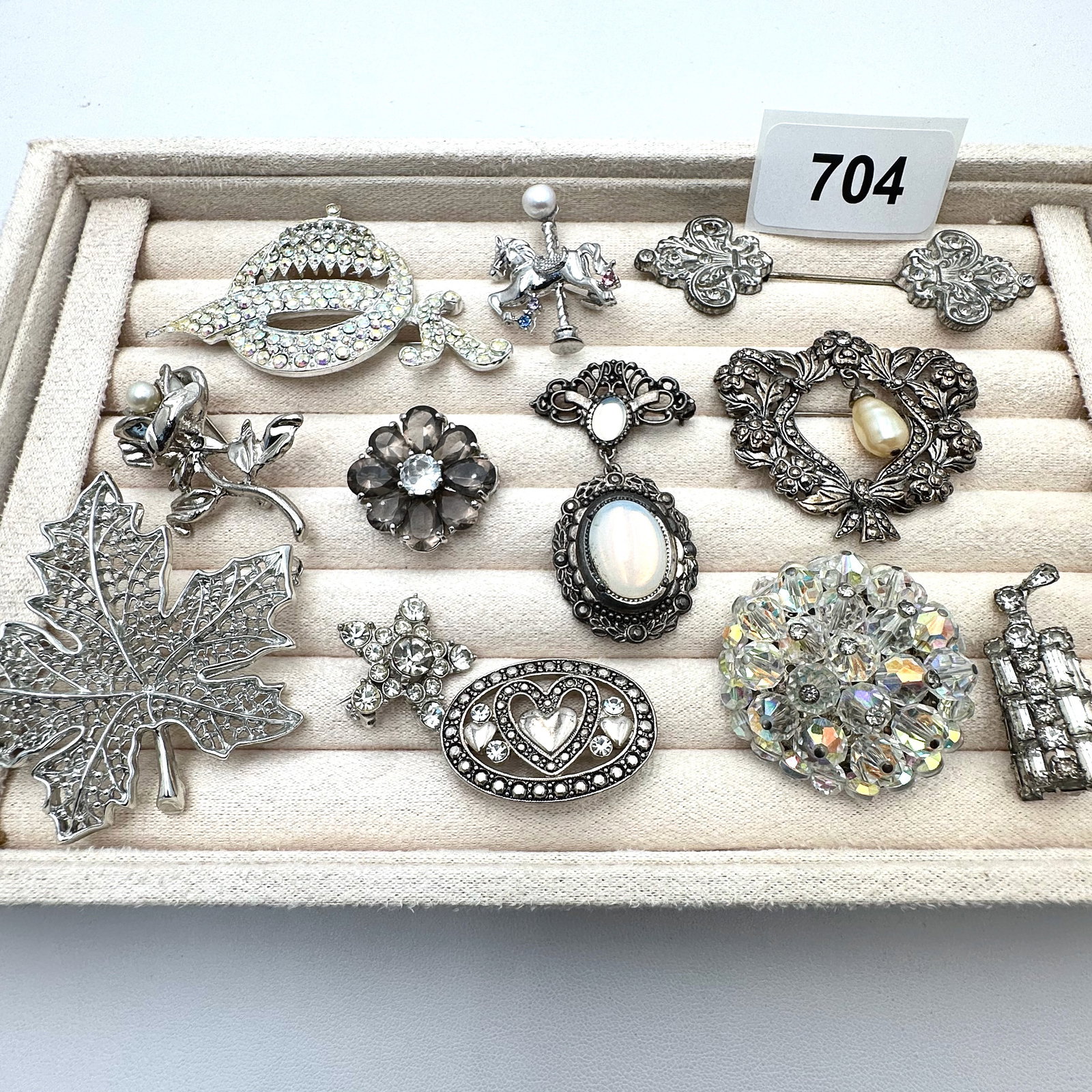 Vintage Group Lot of Brooches Pins Silver Tone Rhinestone Carousel Horse Aurora Borealis and More: Vintage Group Lot of Brooches Pins Silver Tone Rhinestone Carousel Horse Aurora Borealis and More